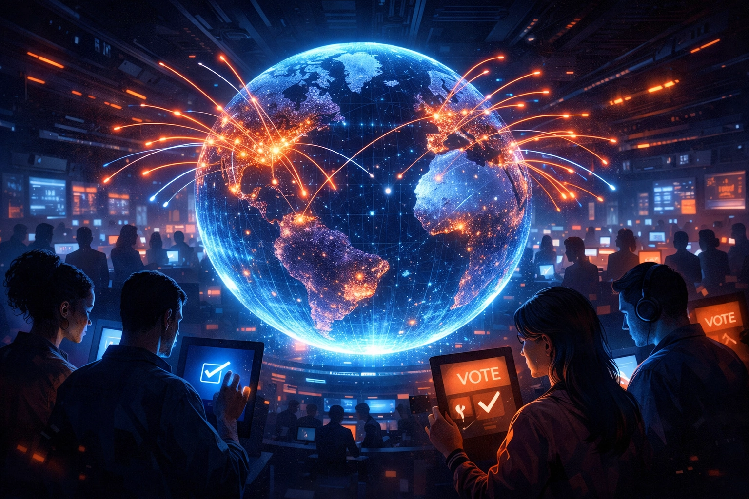 Global community members using decentralized governance to vote on charitable allocations via Larecoin.