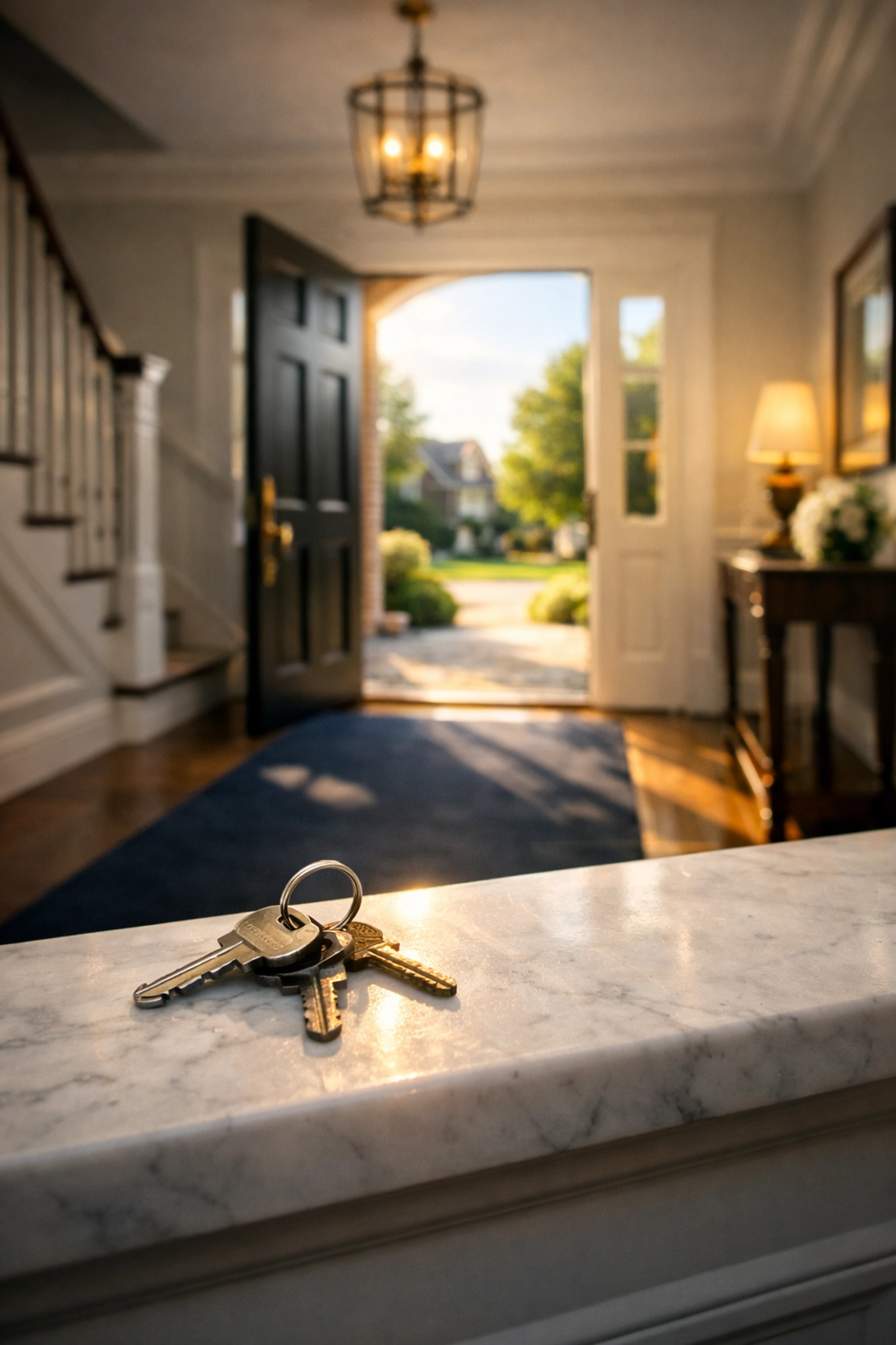 Spotless home foyer and keys on a ledge after expert move-out cleaning Worcester MA.