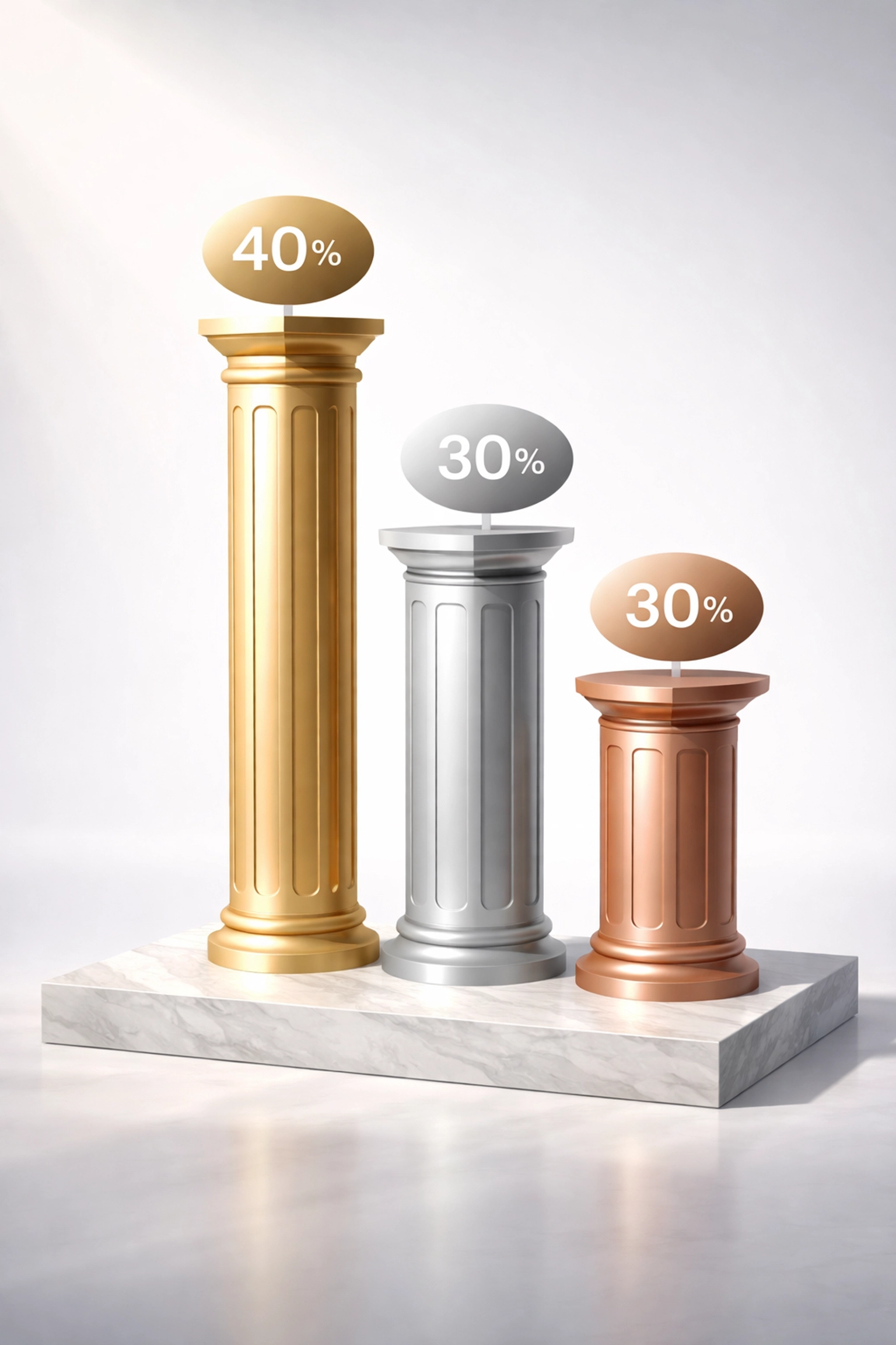 Diagram showing three investment pillars for the 40/30/30 portfolio model, representing equities, fixed income, and alternatives.