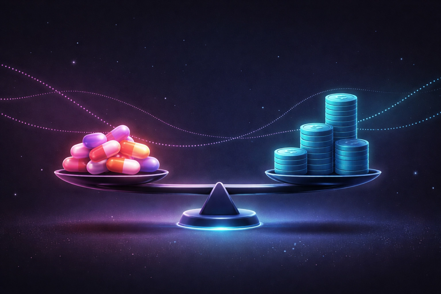 Balanced scale illustration with pills and coins highlights the challenge of managing GLP-1 medication costs and value for employers.