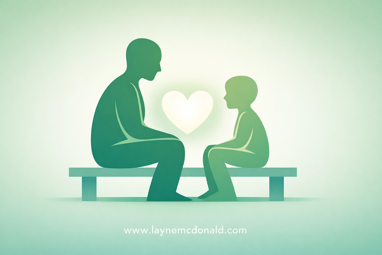 Minimalist silhouettes of a parent and child talking with a heart, symbolizing emotional safety and grace in the home.
