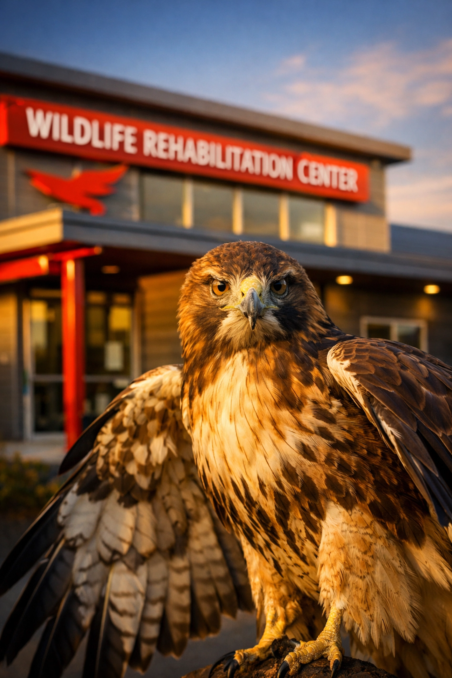 Bird of prey at Alberta wildlife rehabilitation facility for raptor conservation