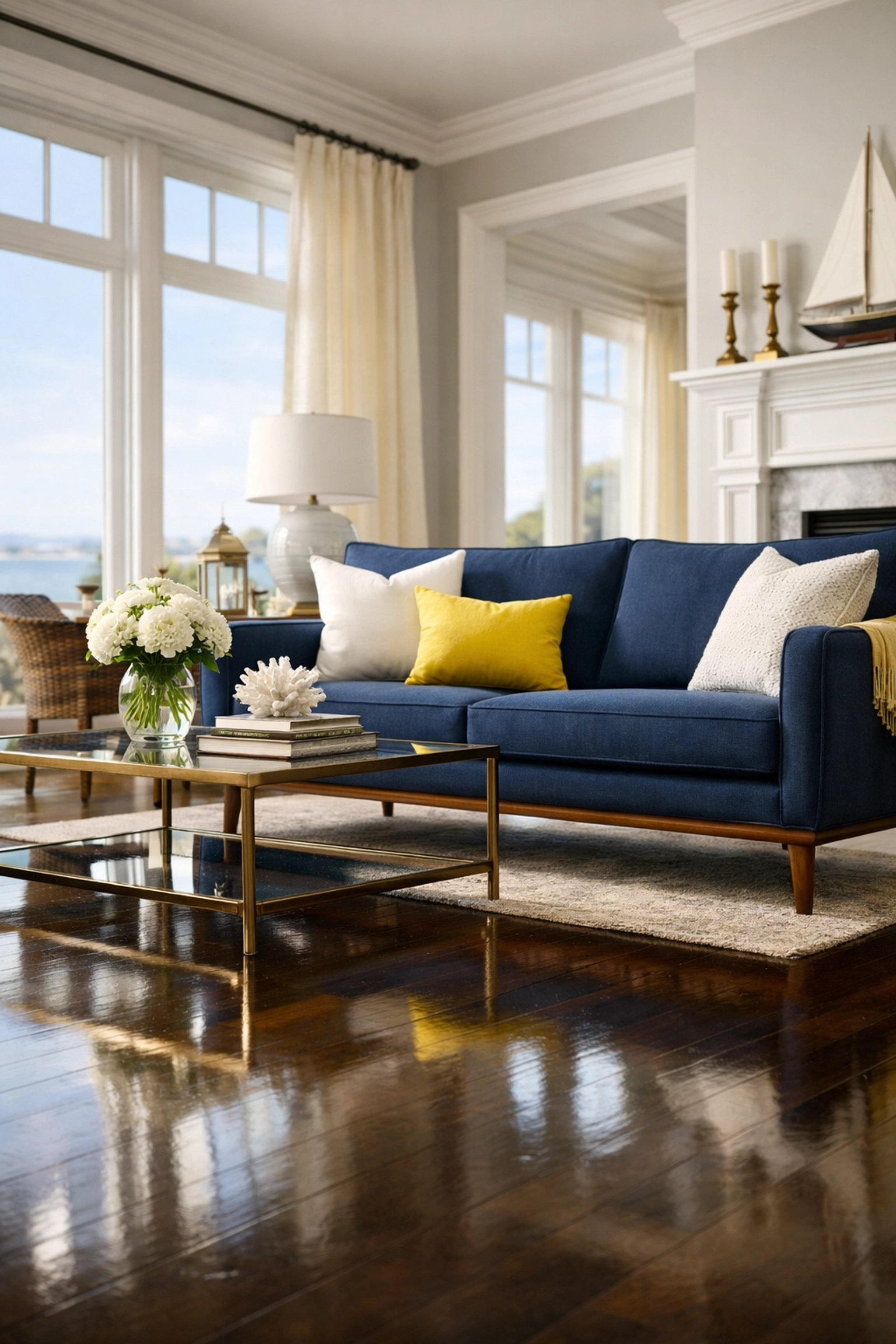 Immaculate Marblehead living room with shining hardwood floors and professional ninja-level cleaning results.