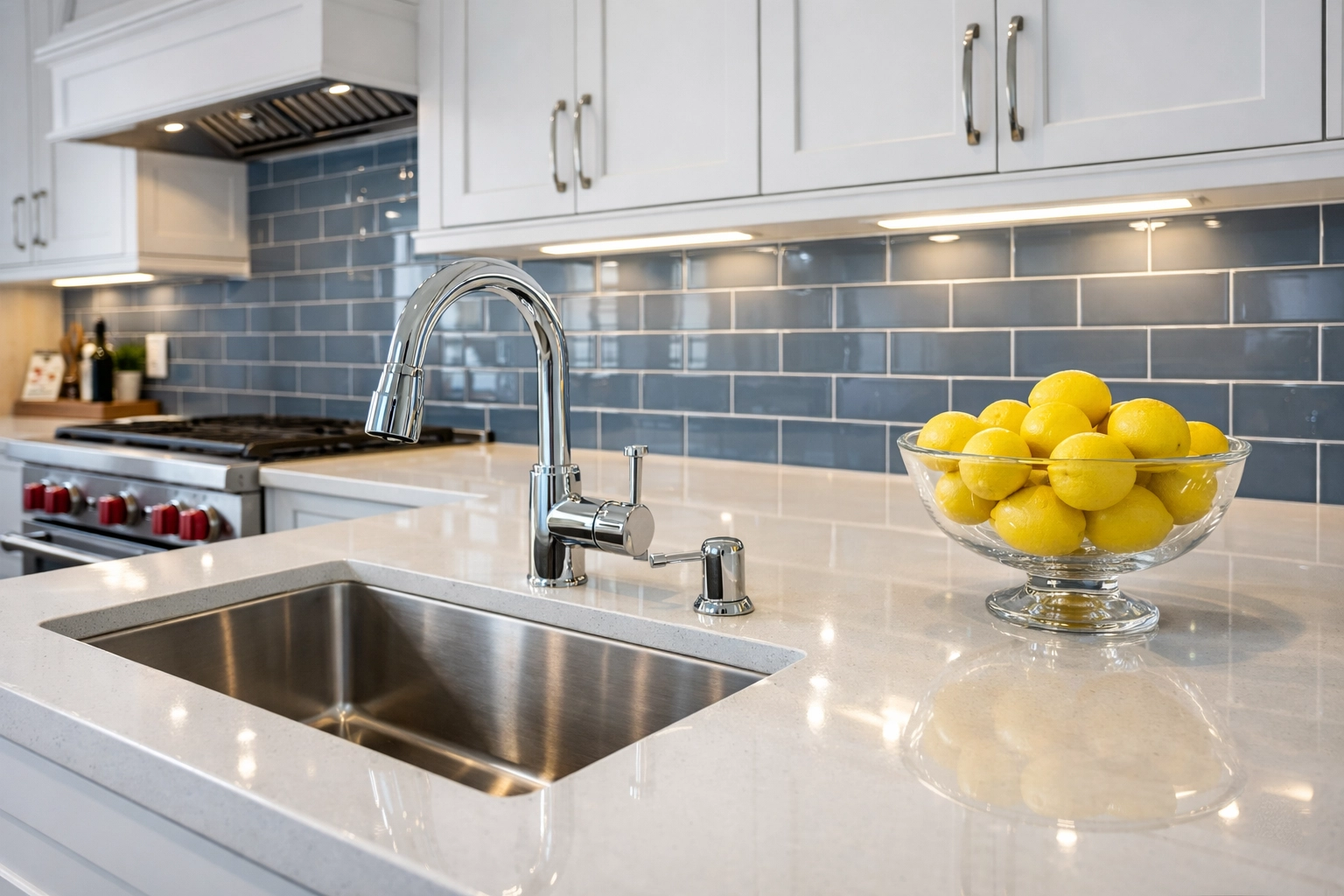 Sparkling clean kitchen sink and counter in Westminster MA after a professional ninja cleaning.