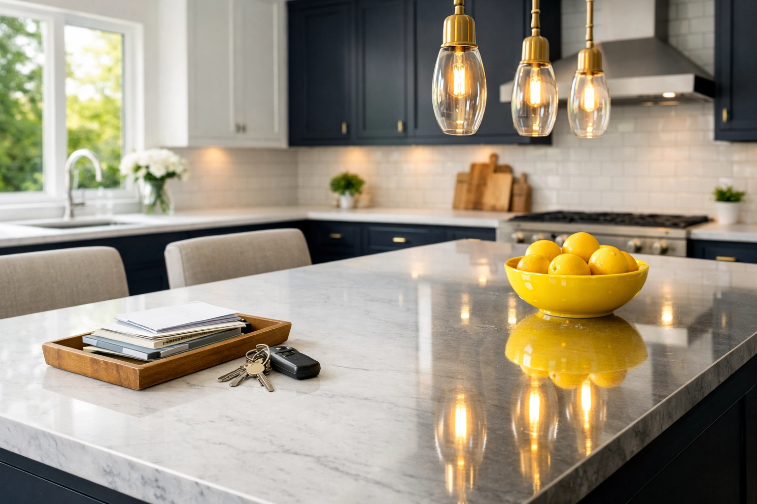 Organized kitchen counter in a Worcester home ready for House Cleaning Services Worcester MA.
