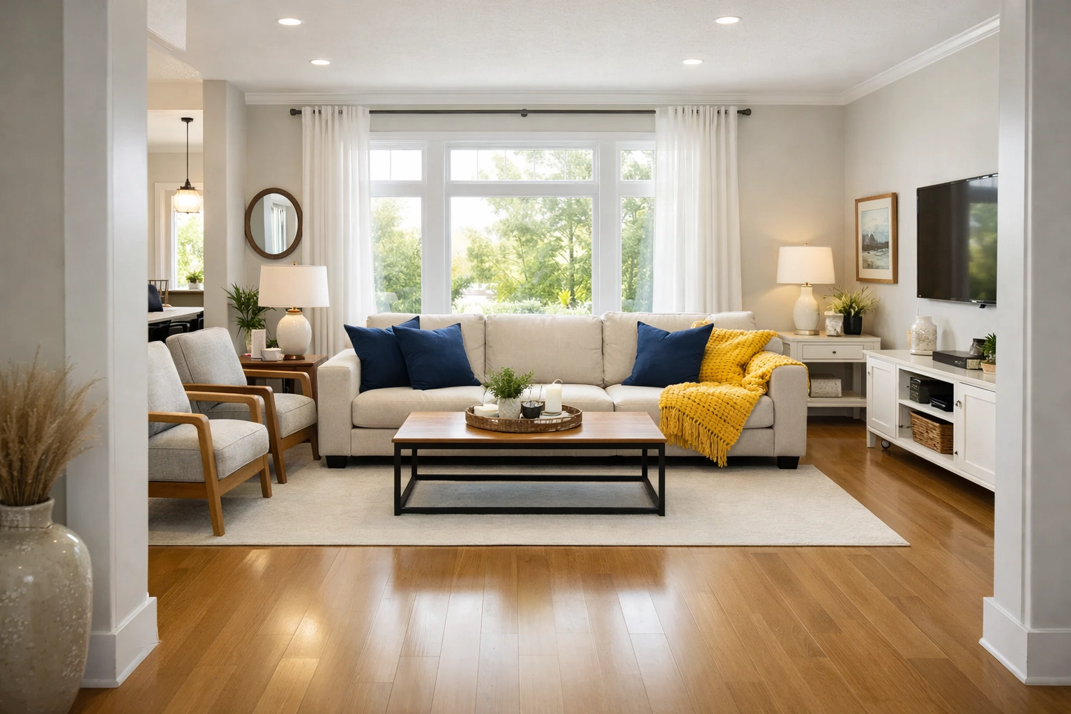 Inviting, dust-free living room in a Groton MA rental property, ready for professional management.