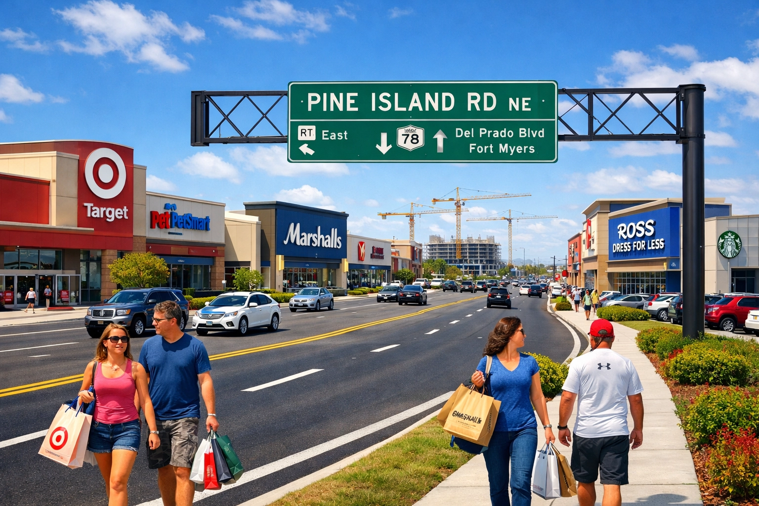 Pine Island Road shopping district in Northeast Cape Coral with retail centers