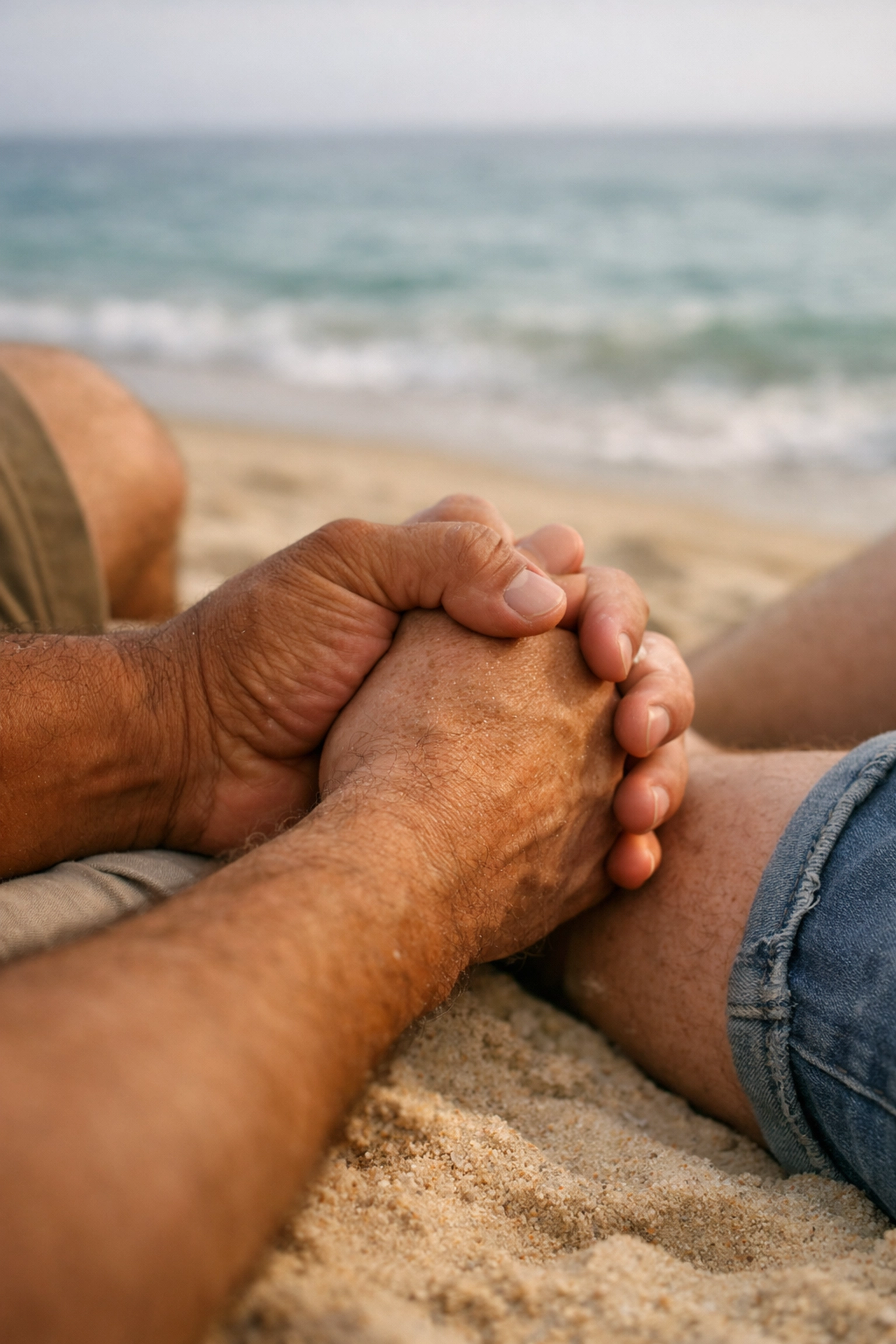 Two men holding hands on beach symbolizing intimacy and diversity in gay relationships