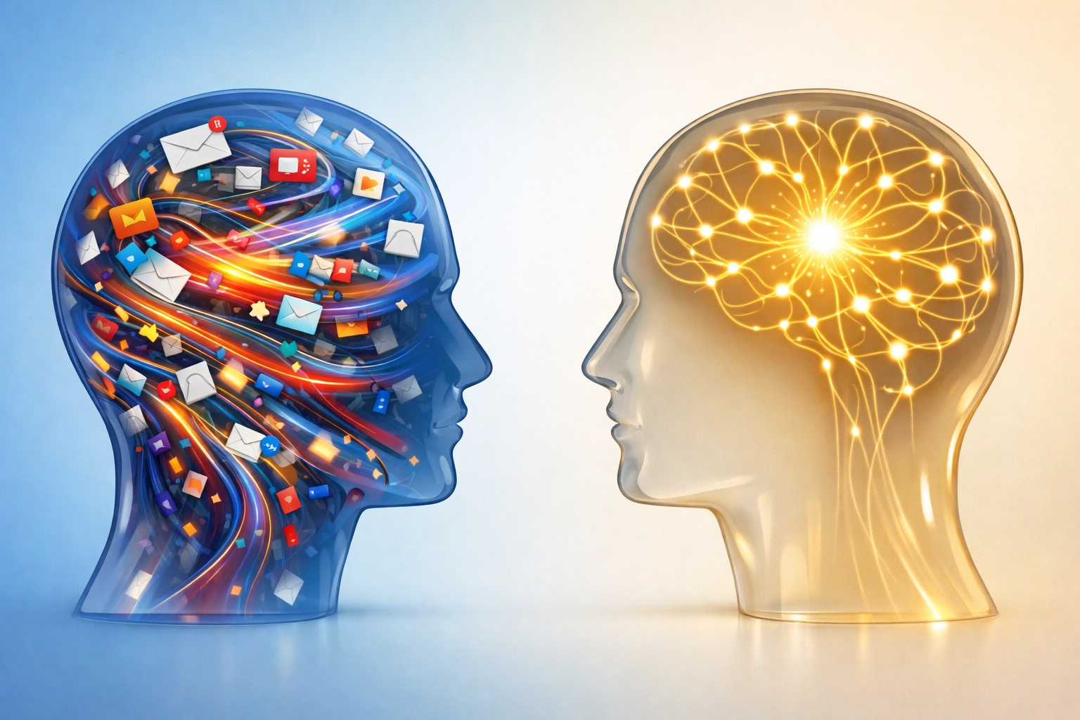 Contrasting minds showing information chaos versus mental clarity through Christian digital wisdom