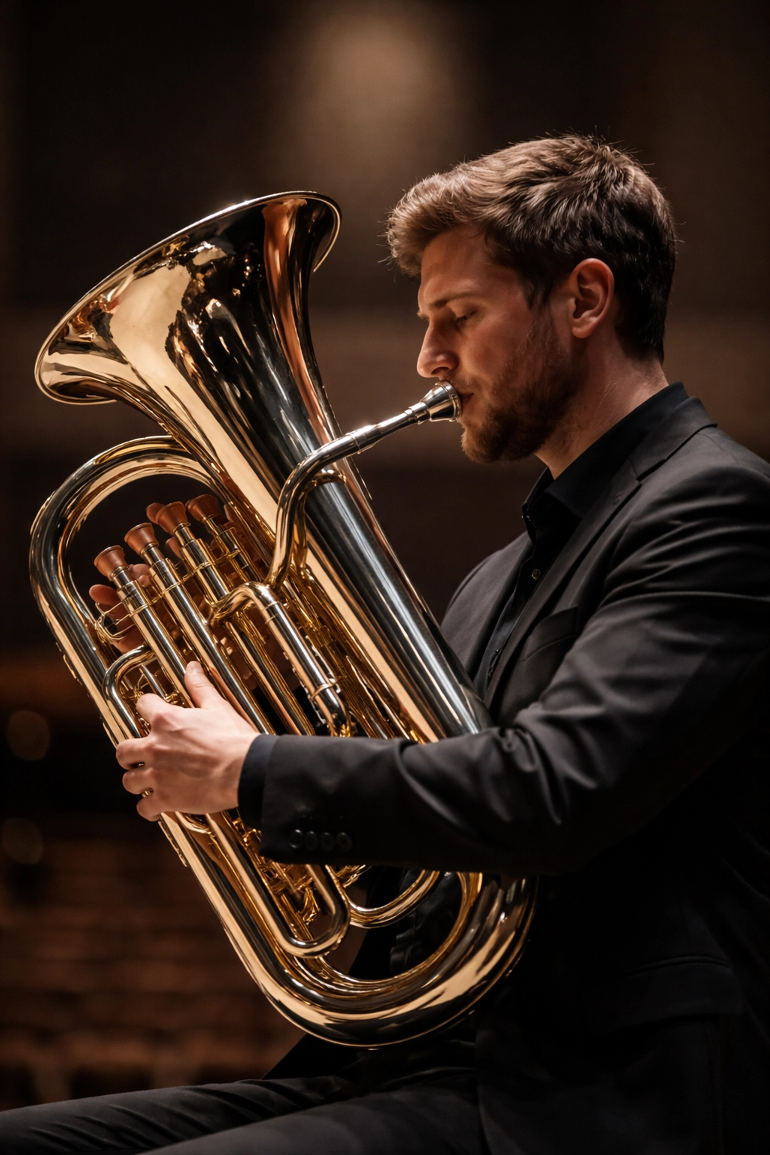 Euphonium player performing a solo passage on stage, highlighting emotional depth in brass band music.
