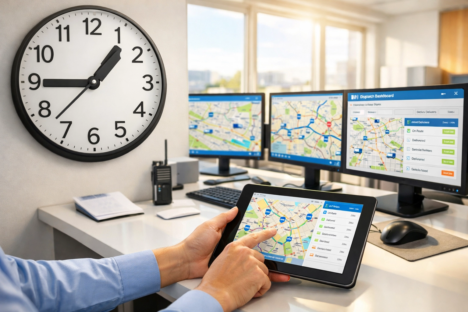 Same day courier service dispatcher coordinating deliveries before cutoff time