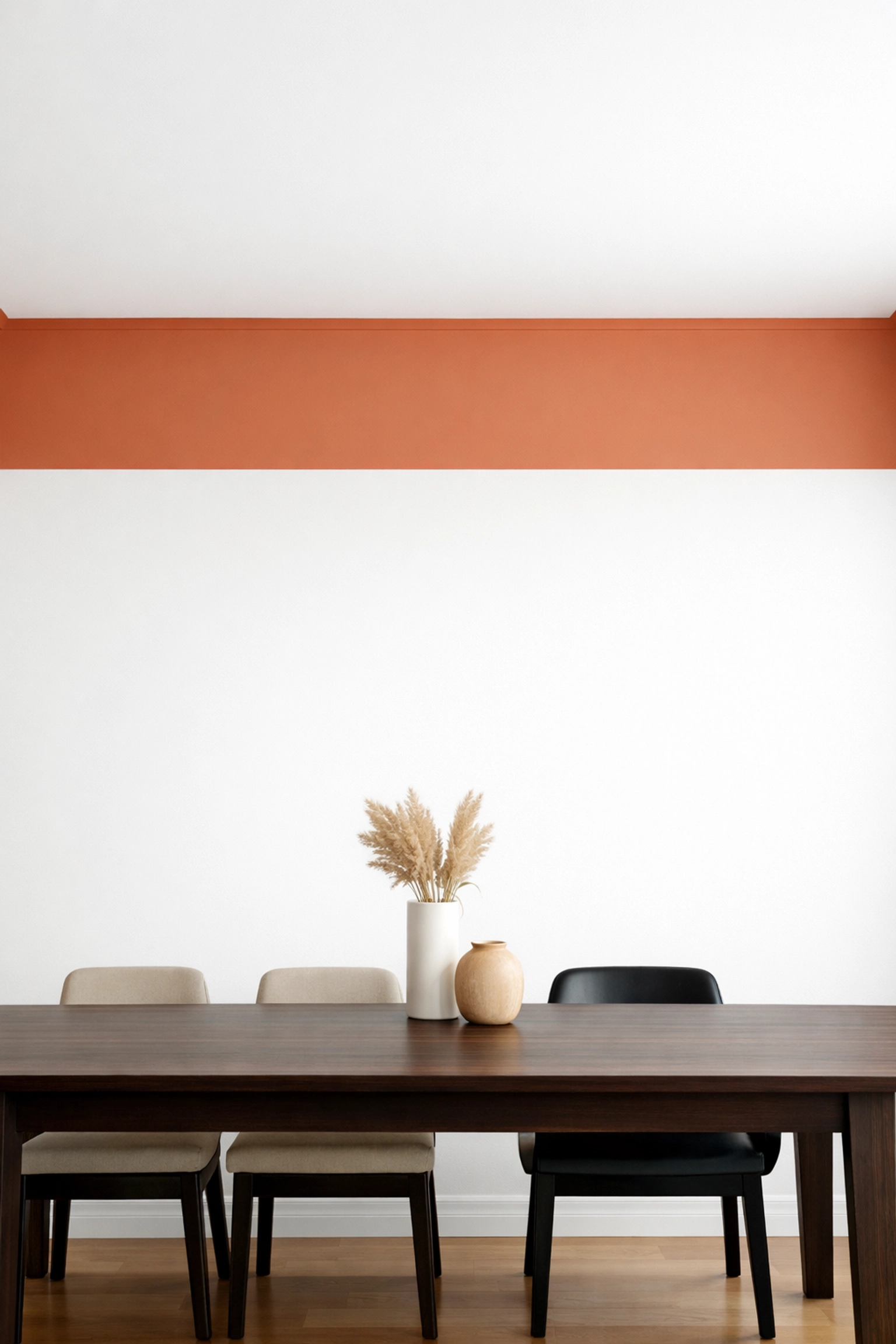 Terracotta colour capping feature ceiling in a stylish Cheltenham interior.