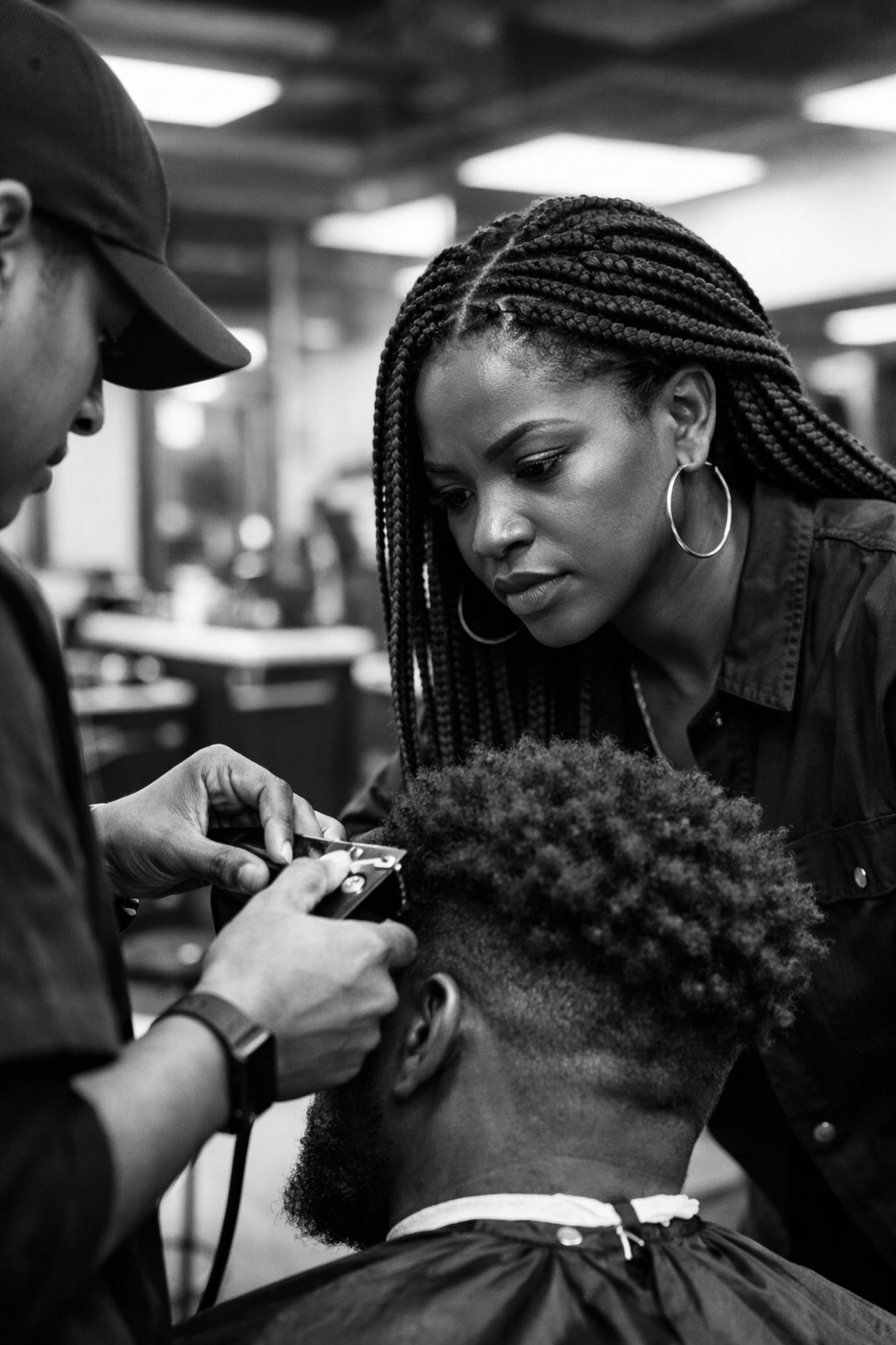 Student barber training at X-Quisie Cutz School of Barbering in Middletown focusing on multicultural texture techniques.