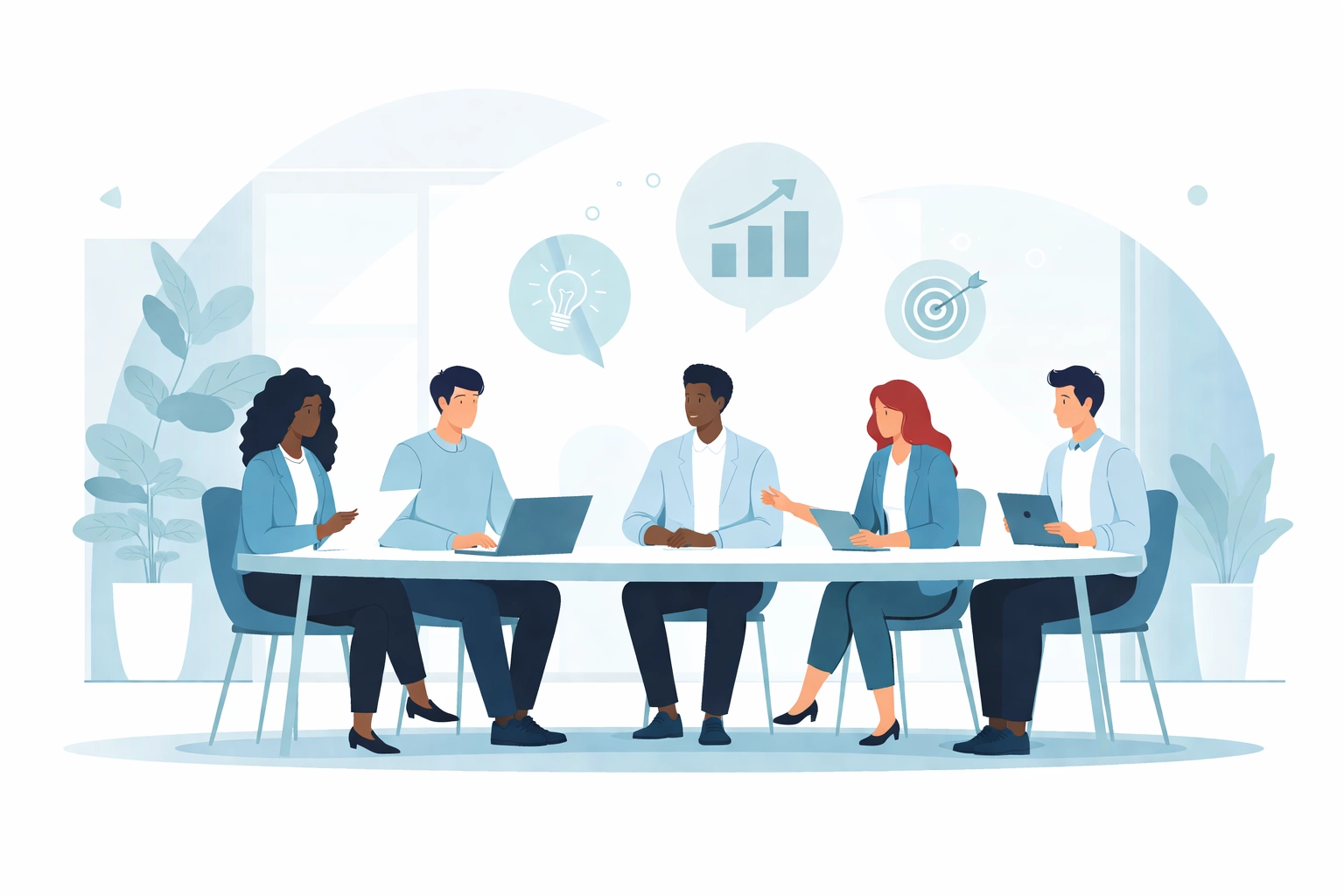 Diverse employees collaborating at a conference table, representing strategic HR consulting for small business growth.