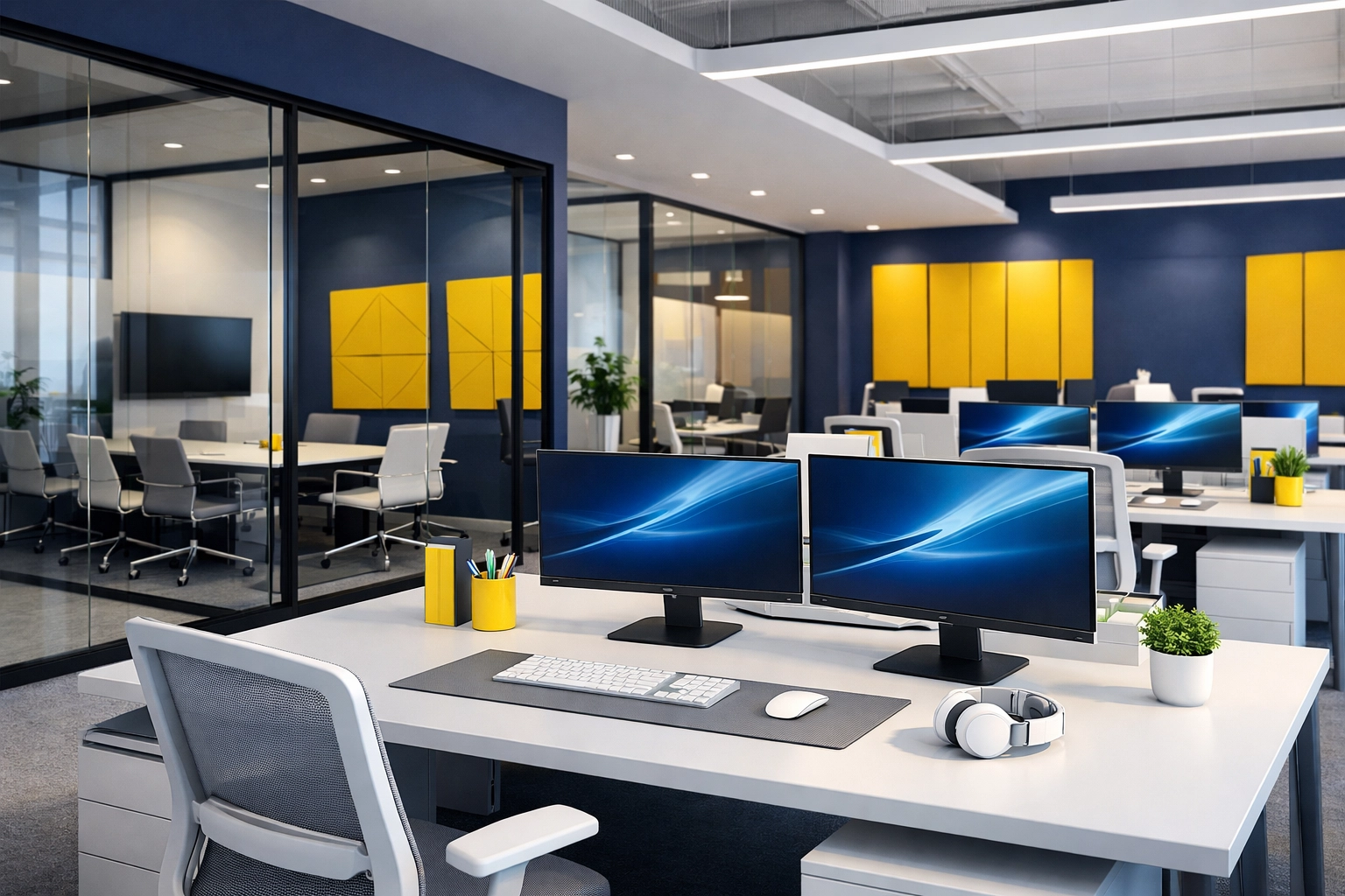 Clean modern tech office in Quincy with organized workstations and dust-free surfaces for a productive environment.