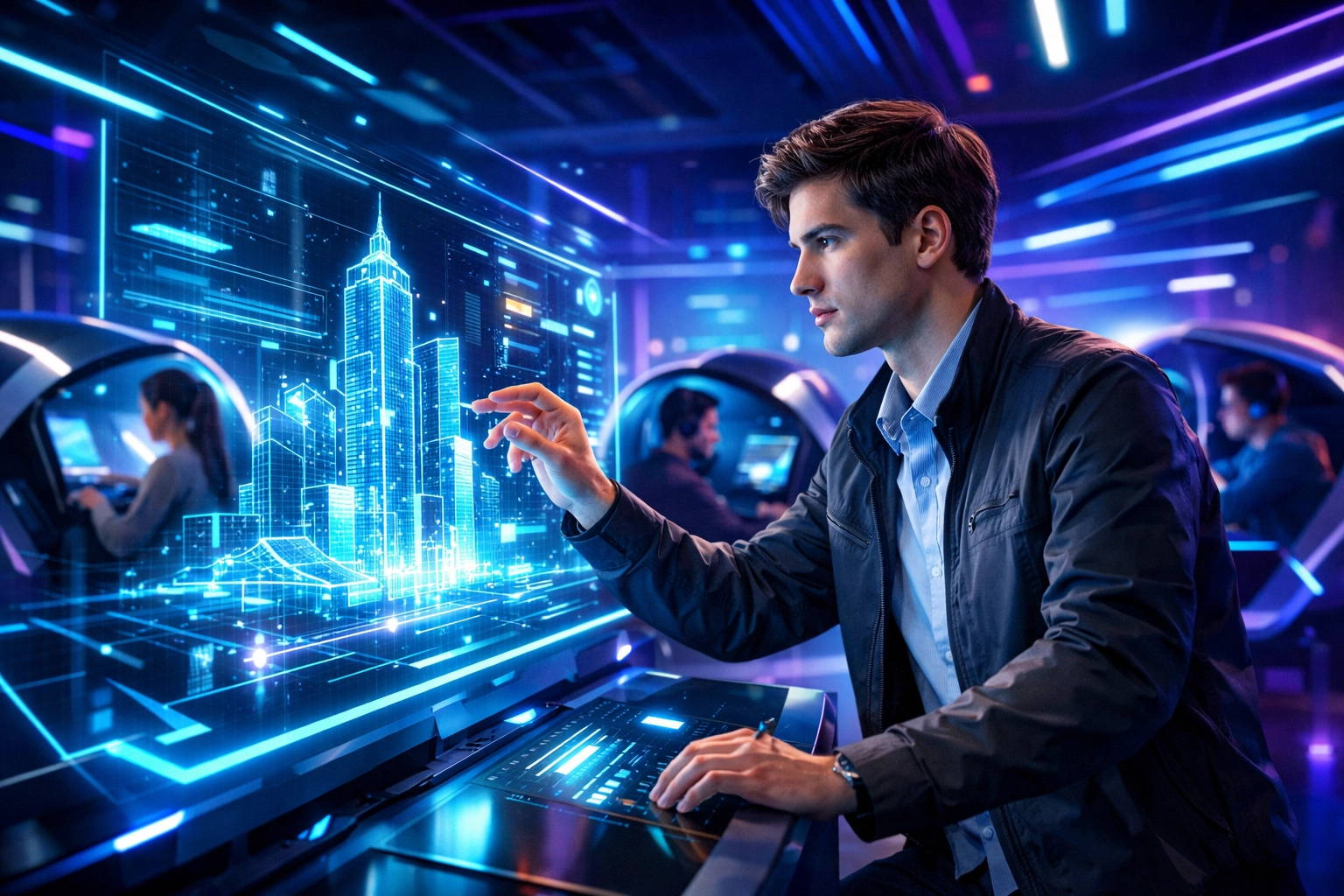 High school student using interactive simulation pods for STEM education and technical workforce development.