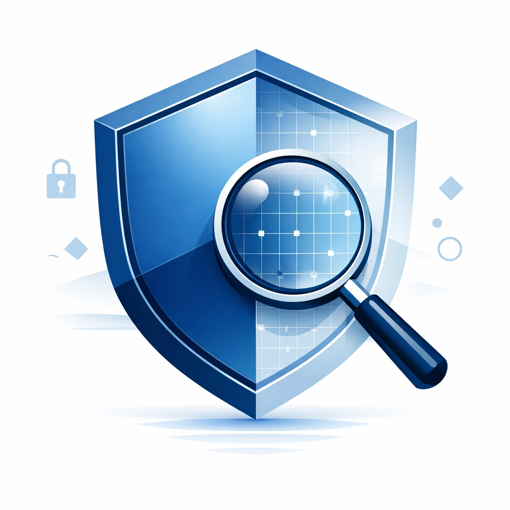 A digital shield under inspection illustrating a cybersecurity gap analysis for NIST 2.0 compliance.