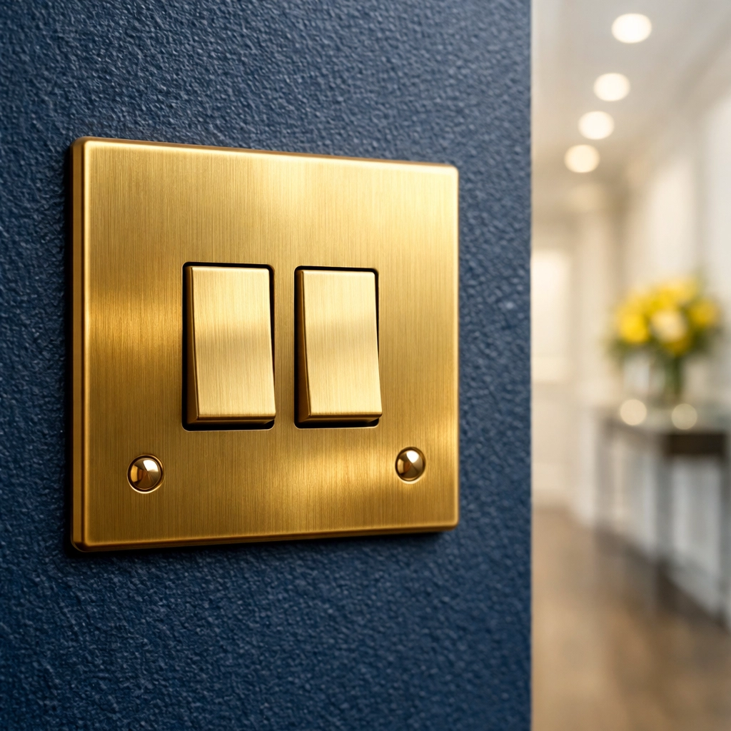 Sanitized high-touch light switch in a luxury home maintained by residential cleaning Massachusetts experts.