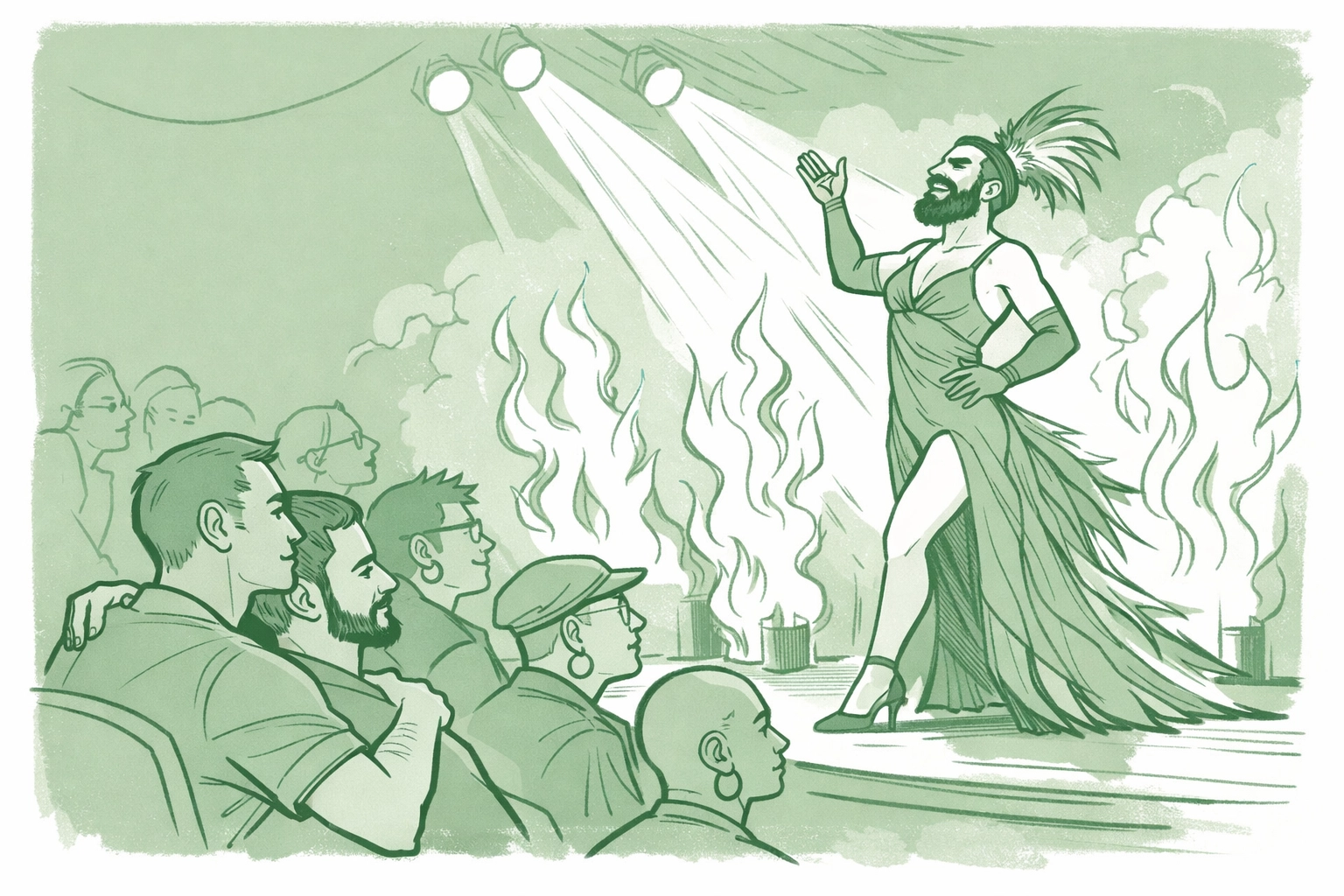 Alternative drag performer with experimental theatrical elements at Trannyshack show