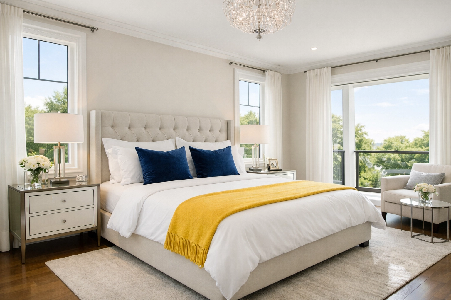 A clean, dust-free master bedroom in Franklin after professional post construction cleaning services.