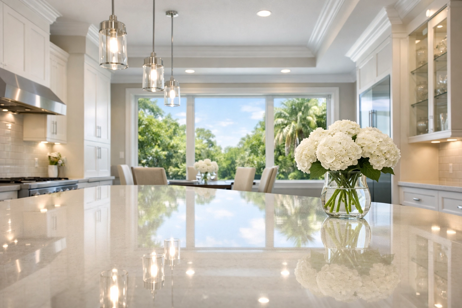 Pristine luxury kitchen in Winter Park showcasing the flawless results of expert house cleaning services.