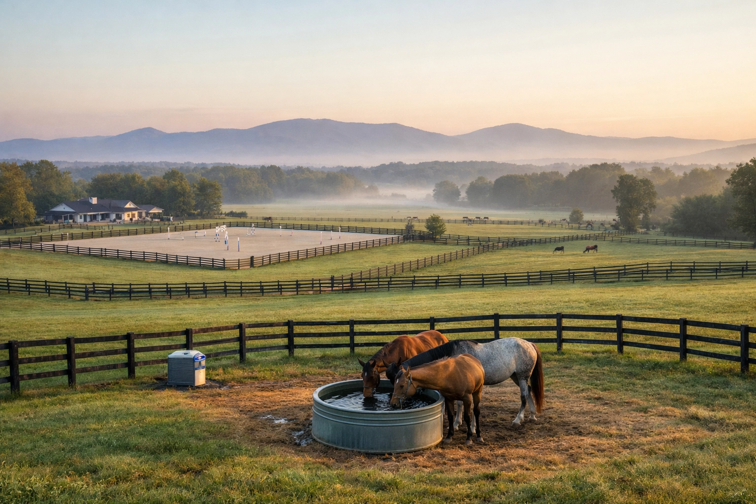 Well-maintained horse farm with multiple pastures and riding arena in Waxhaw NC