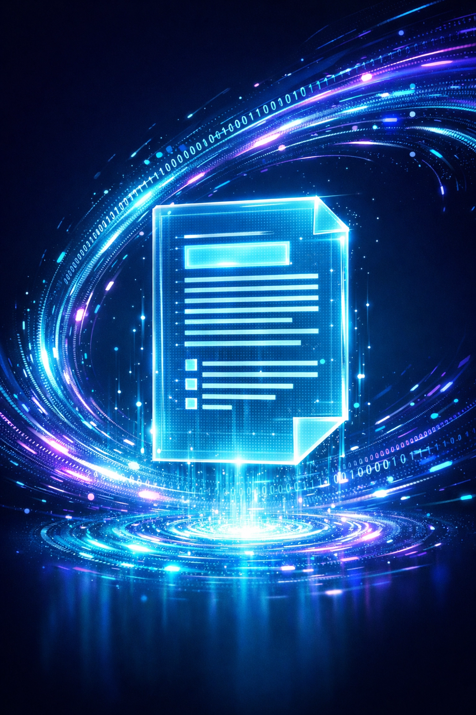 KI-Tools für Marketer: Digitale Textströme formen sich zu präzisen Dokumenten.