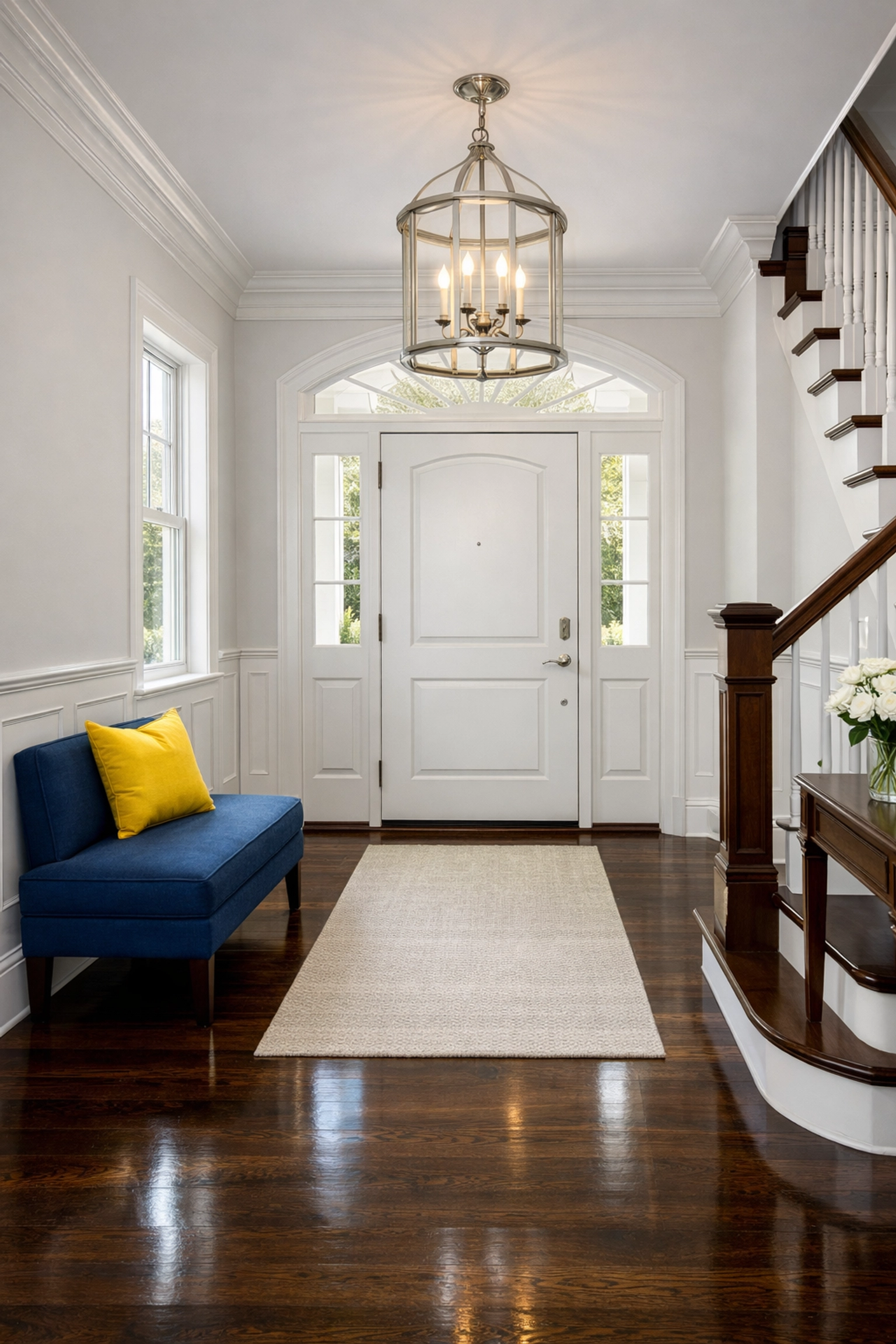 Impeccably clean entryway featuring dark wood floors from a Reliable House Cleaning service Hopkinton.