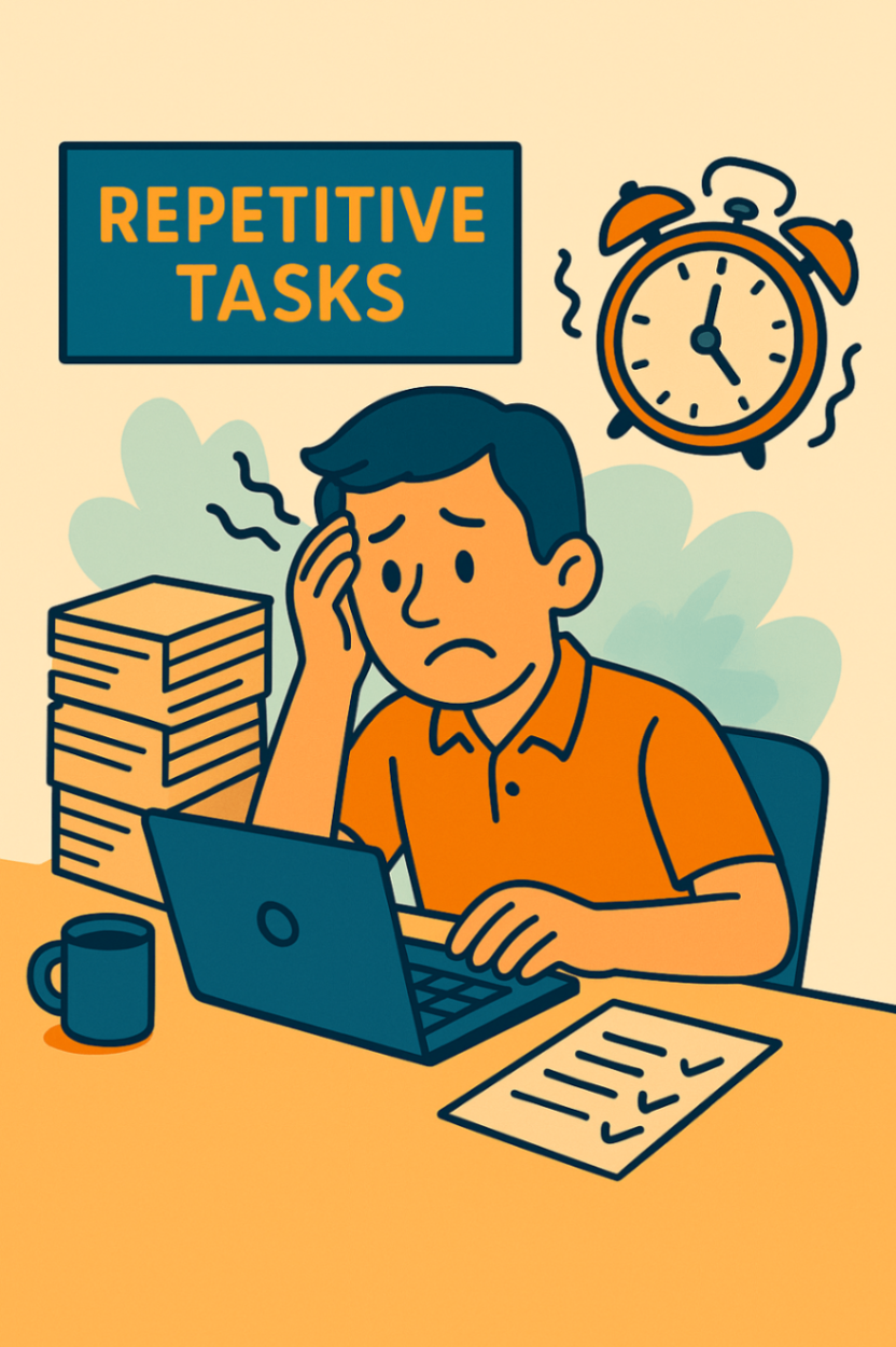 Frustrated Worker Overwhelmed by Repetition