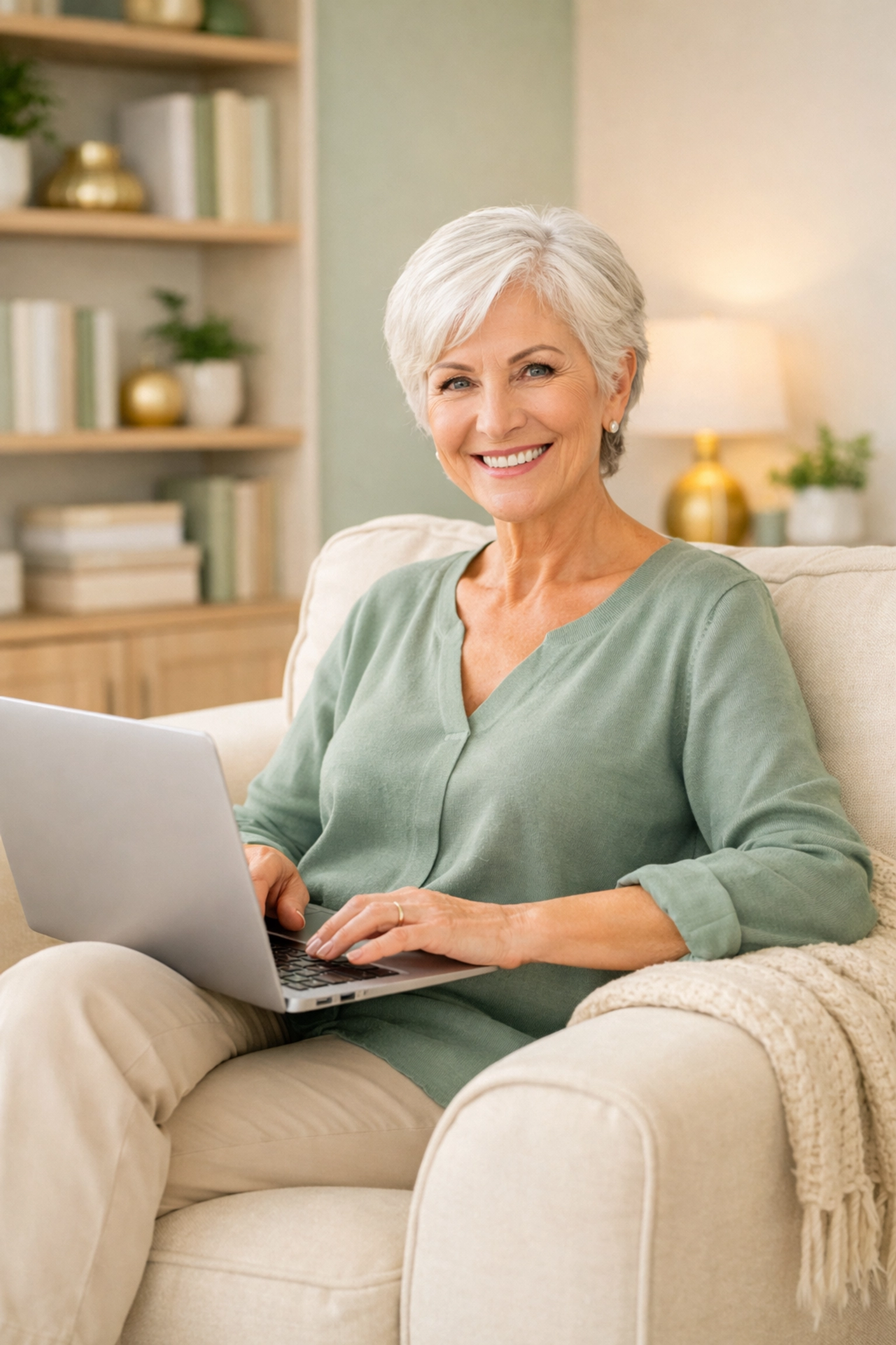 Senior woman easily filing her PA property tax rebate application online from home.