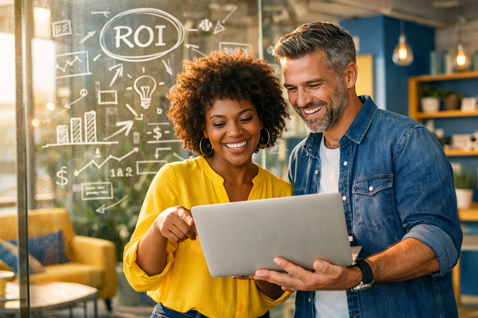 Marketing professionals collaborating on a social media strategy to drive authentic brand ROI.