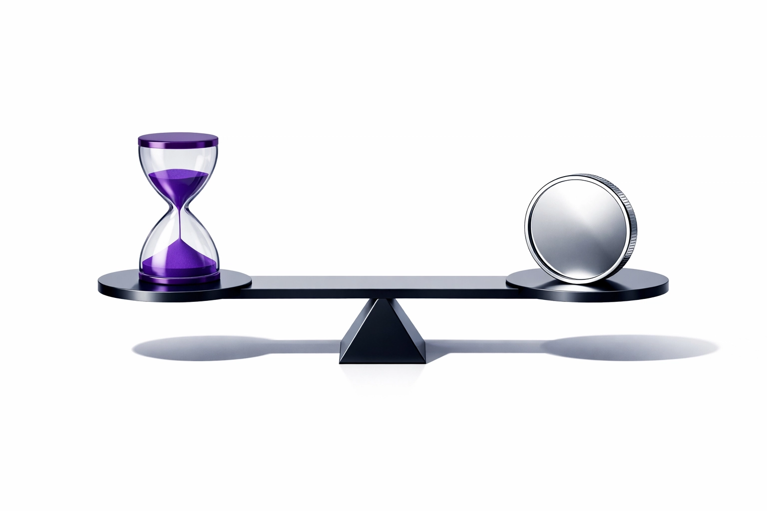 A balance scale weighing time and money to illustrate the value of streamlining small business financial processes.