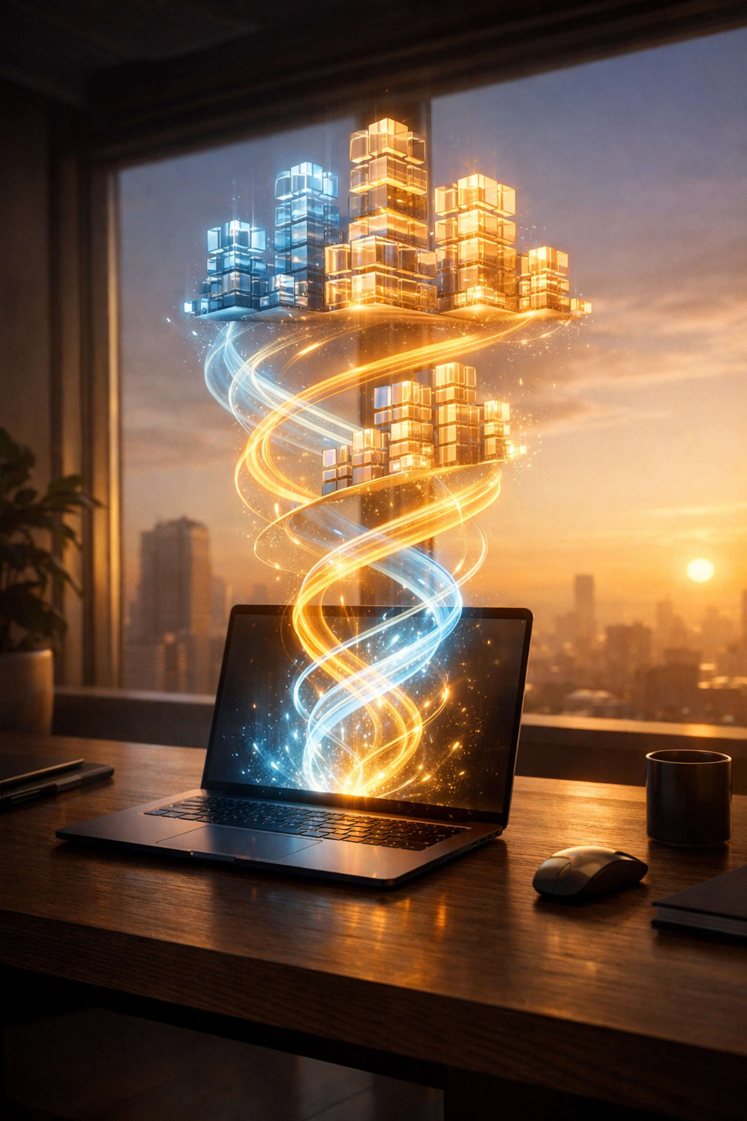 AI automation for small business organizing a digital to-do list on a laptop in a morning office.