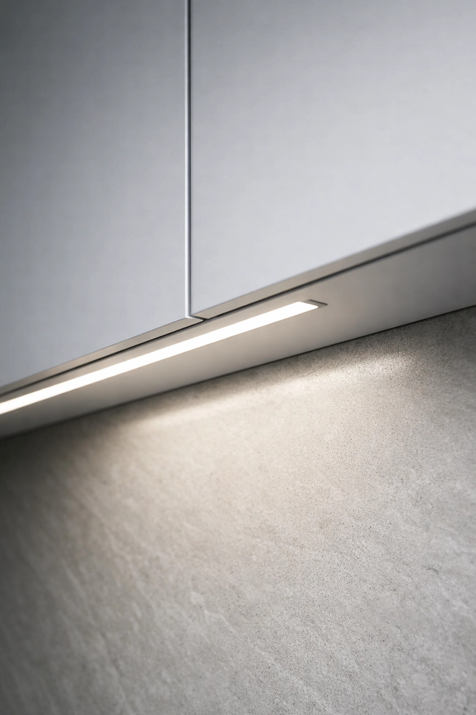 Integrated under cabinet lighting with hidden wiring for a clean and professional kitchen design.