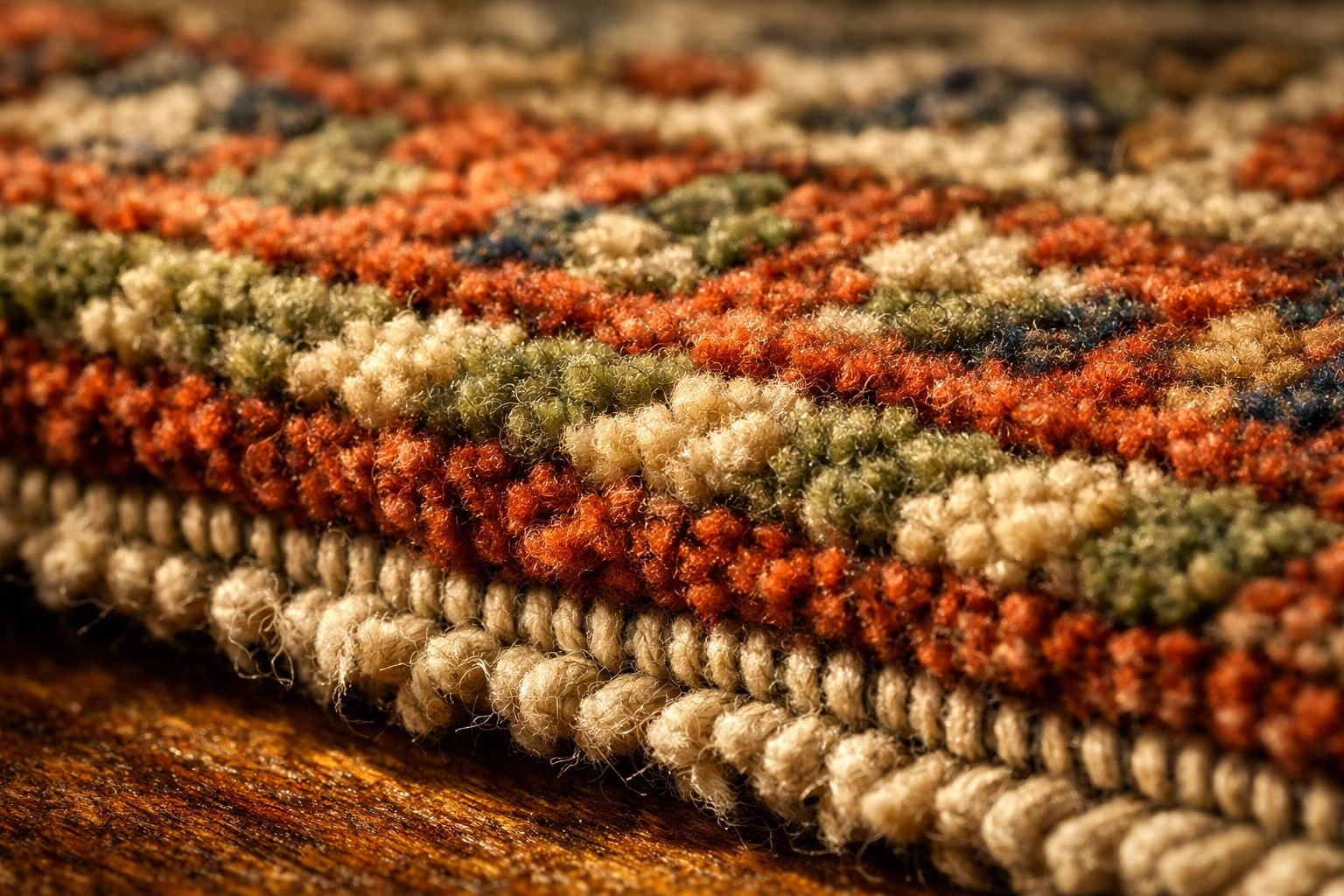 Close-up of authentic Persian rug fibers showing intricate hand-knotted craftsmanship and texture.