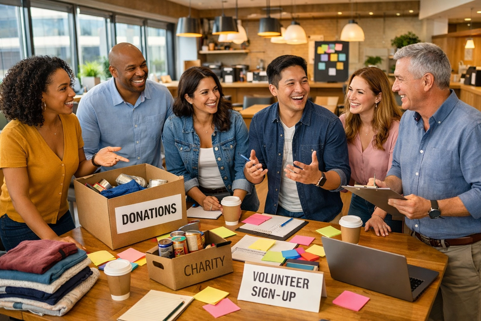 Black women and colleagues at a South Jersey business planning an employee giving campaign to support displaced NJ families through Family ReBuild