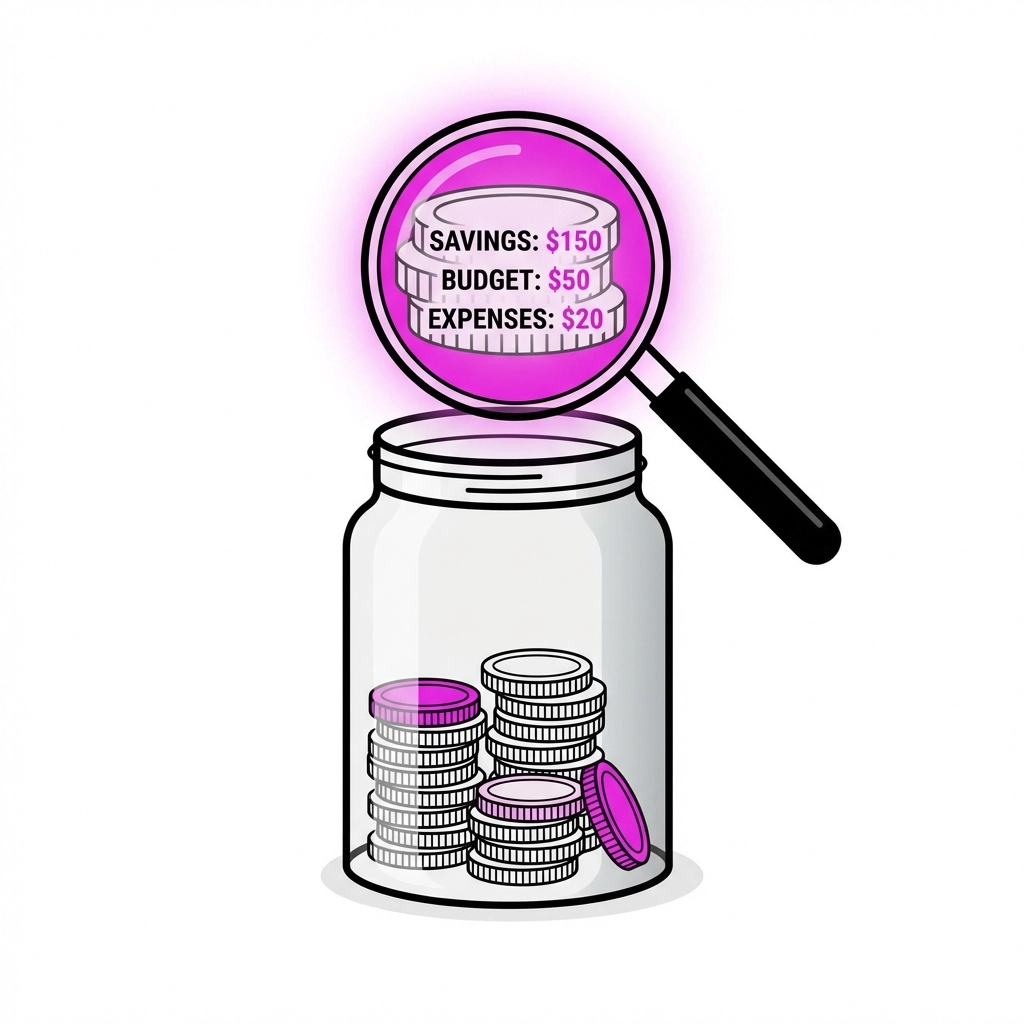 Transparent jar of coins with magnifying glass symbolizing transparent marketing agency pricing