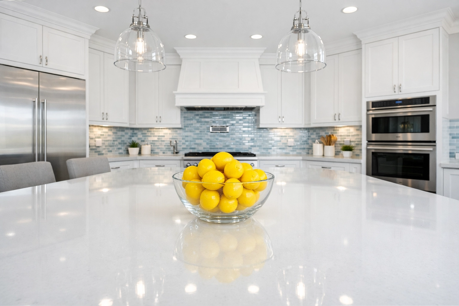 Sparkling clean luxury kitchen in Dover showcasing professional residential cleaning Massachusetts.