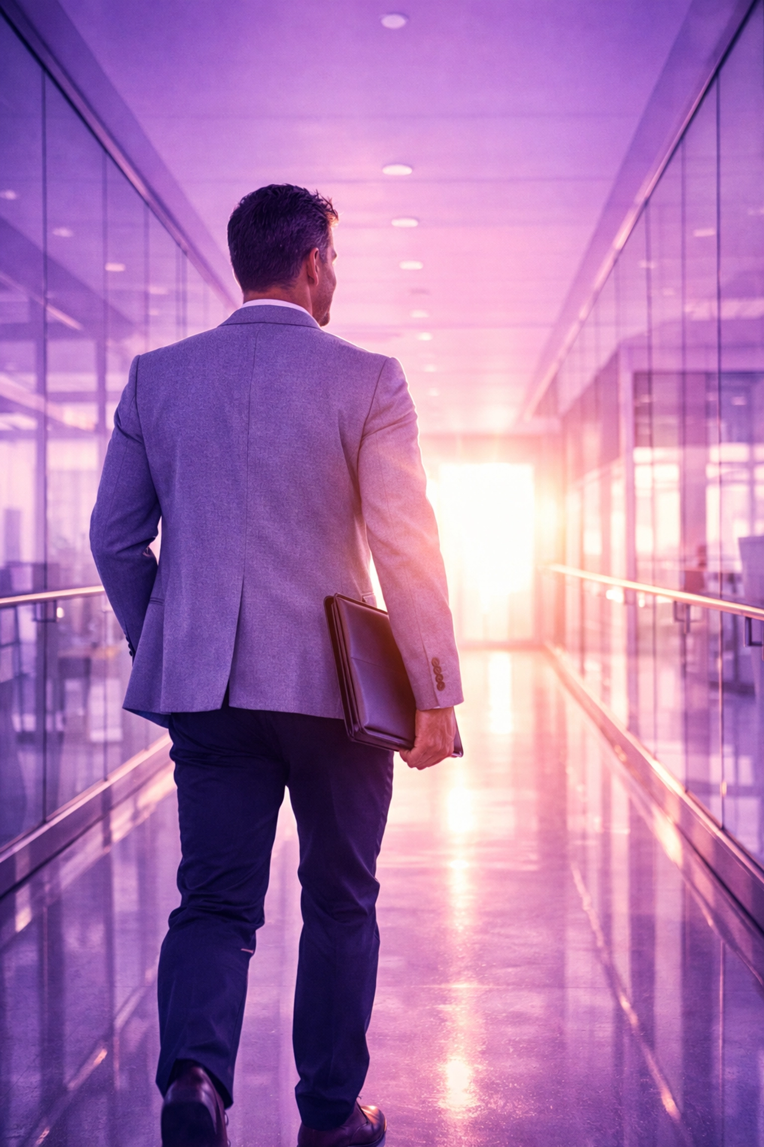 Business executive walking toward a future of improved ROI through AI efficiency.