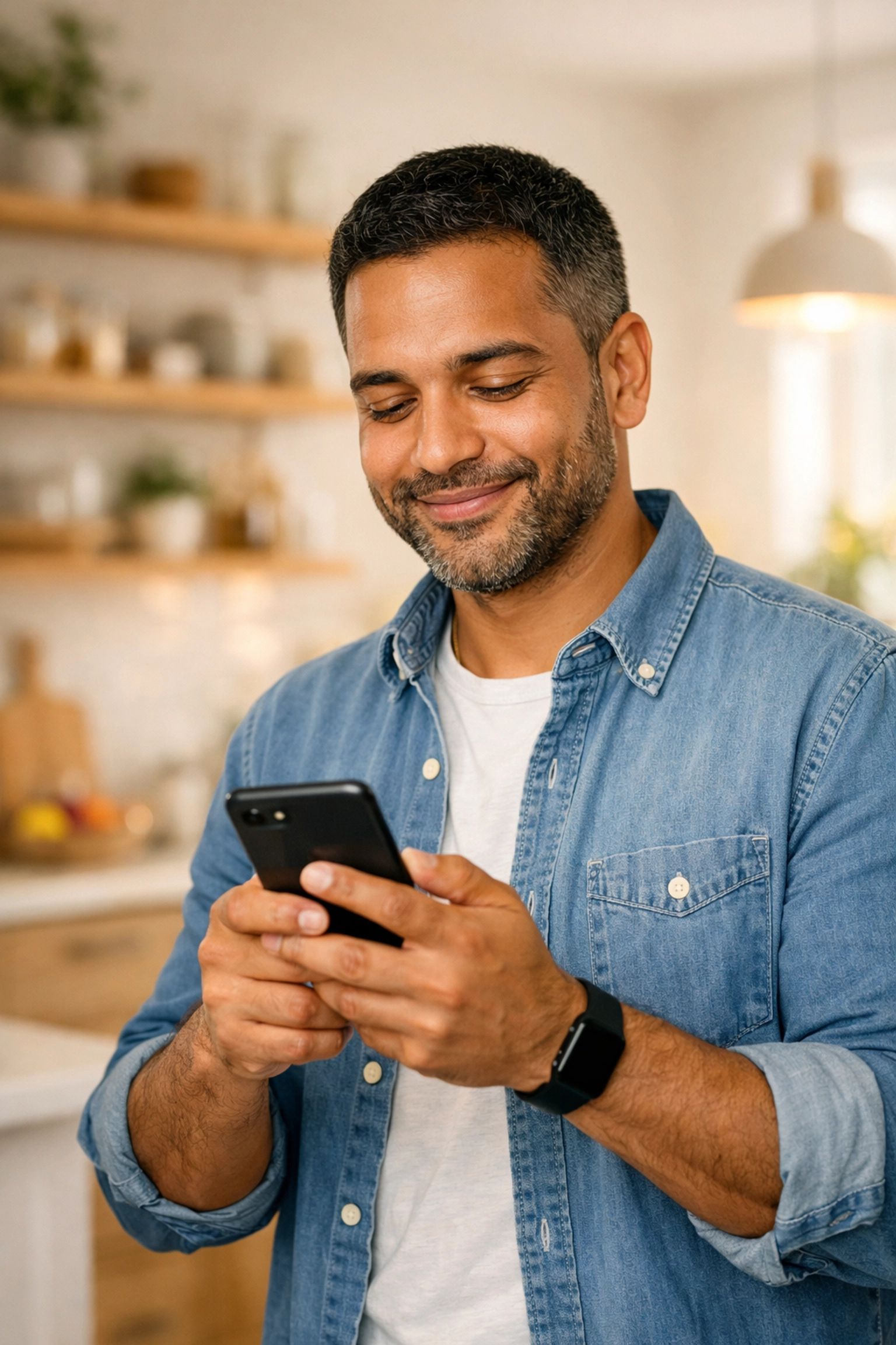 A man checking transparent pricing for weight loss medication and Wegovy alternatives on his smartphone.