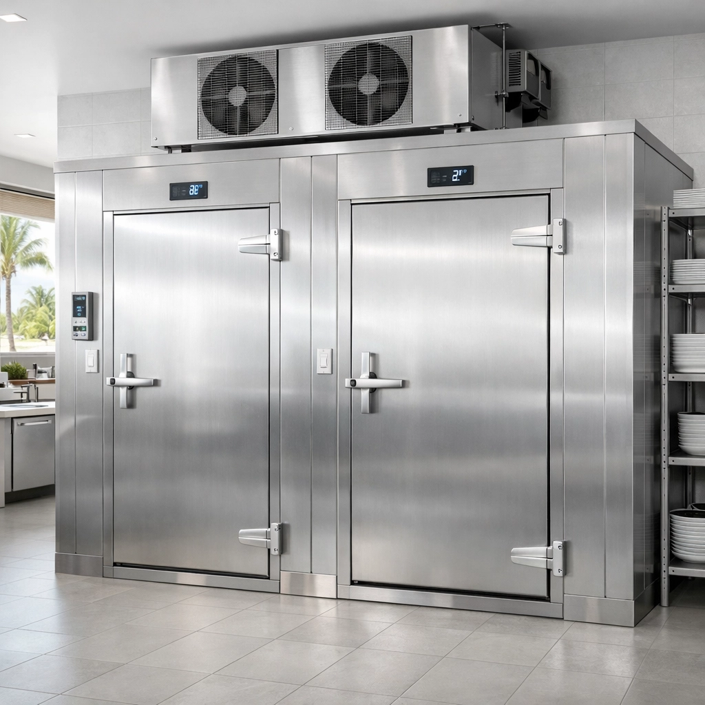Reliable refrigeration service Hawaii for a professional walk-in unit in a resort kitchen.