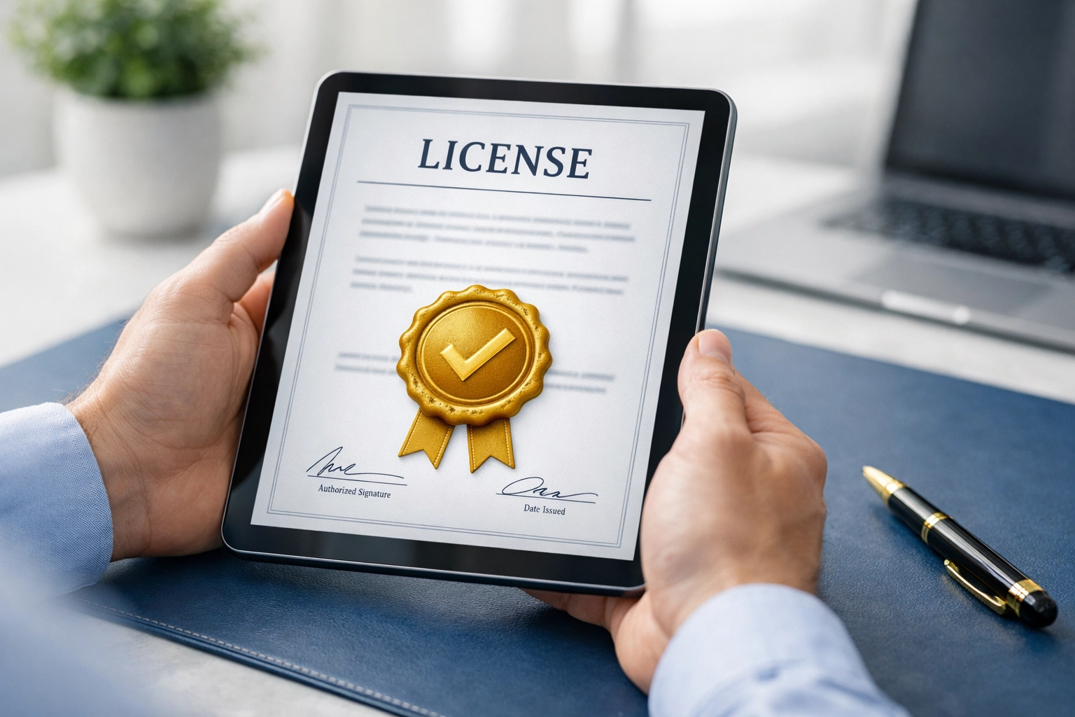 Checking a licensed payday lender in Ontario on a tablet with an official provincial seal.