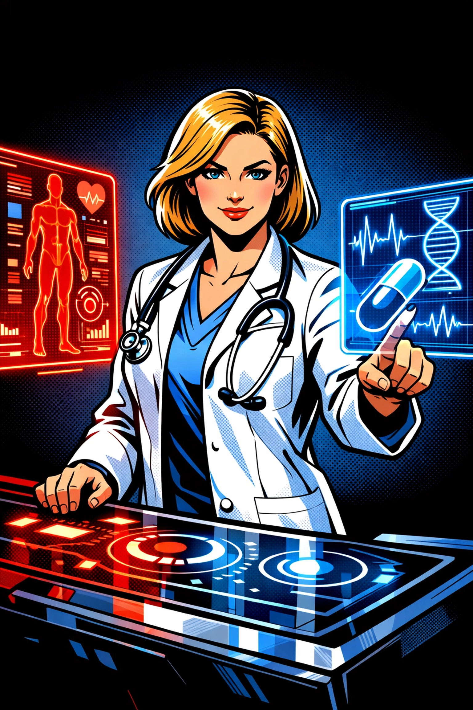 A medical professional managing a paperless clinic through a proactive, automated healthcare management system.