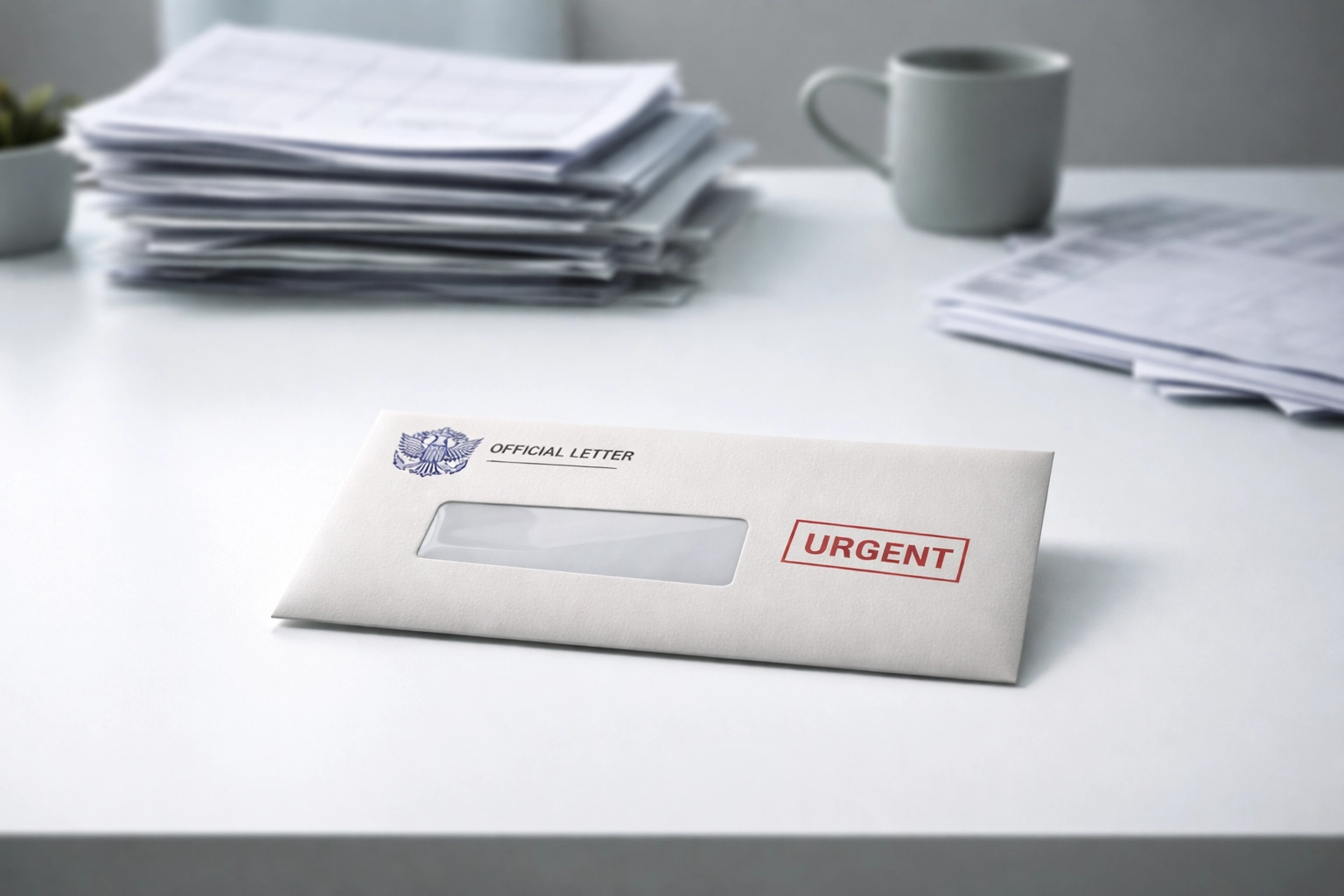Sealed government envelope and disorganized paperwork on a desk, illustrating audit risk from DIY accounting