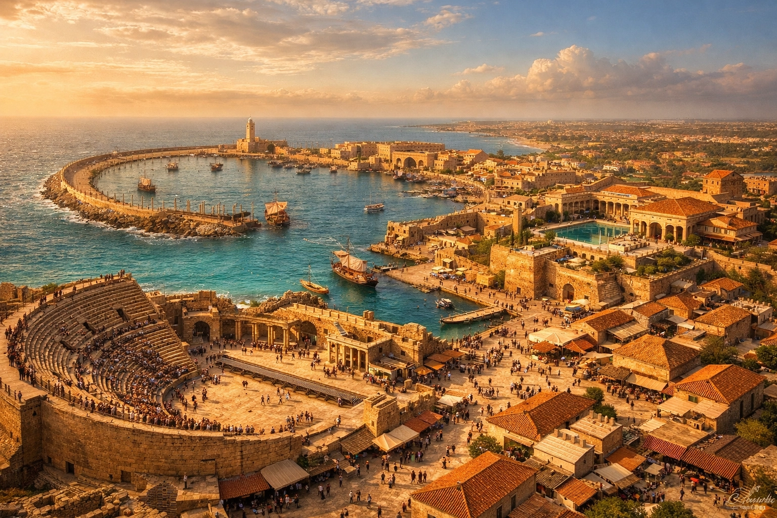 Ancient Caesarea Maritima harbor and palace where Pontius Pilate governed Judea