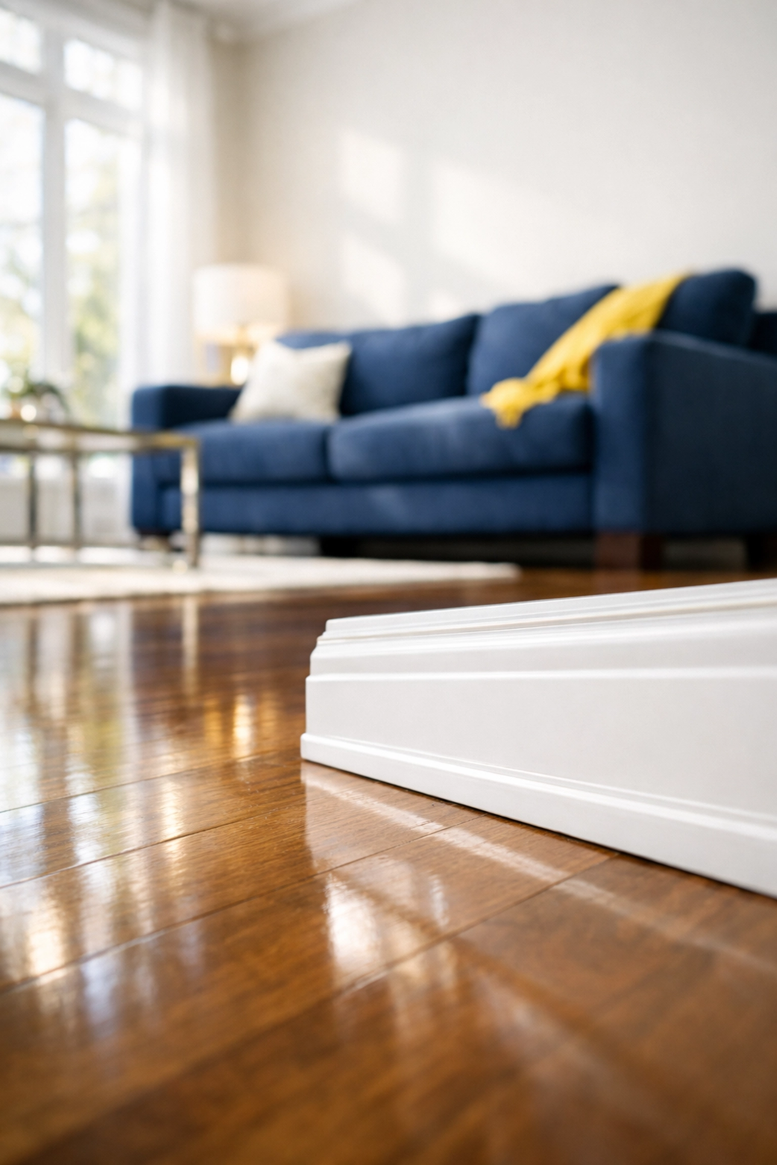 Pristine Marlborough living room with polished floors and clean baseboards after professional deep cleaning.