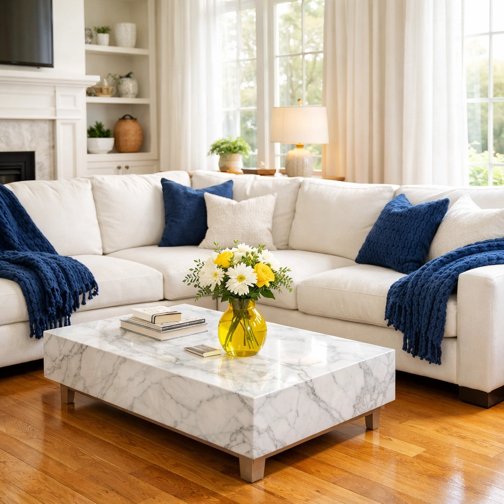 Immaculate residential living room in Franklin highlighting professional deep cleaning and house cleaning quality.