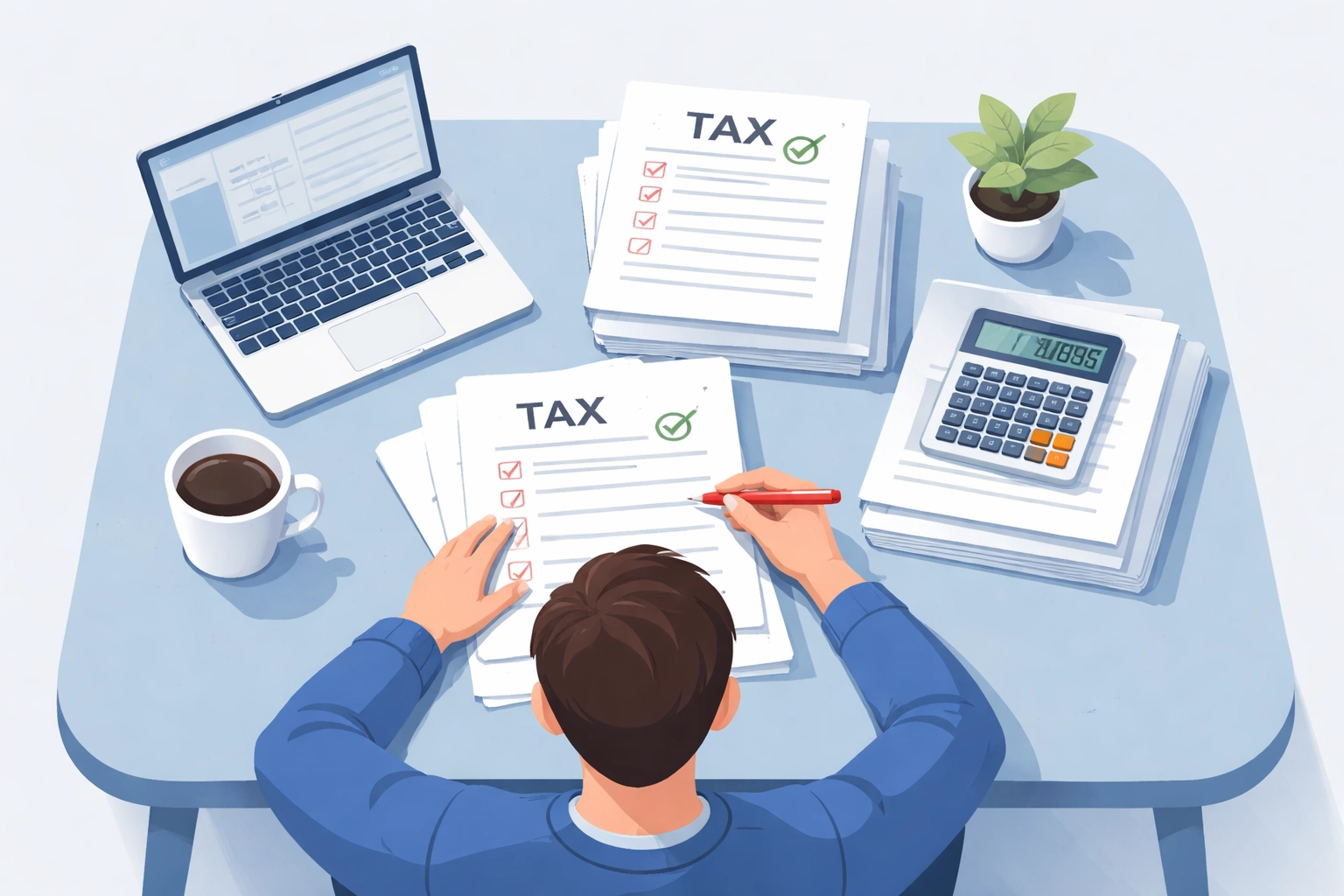 Person reviewing tax documents and making corrections for IRS Form 1040-X amended return process