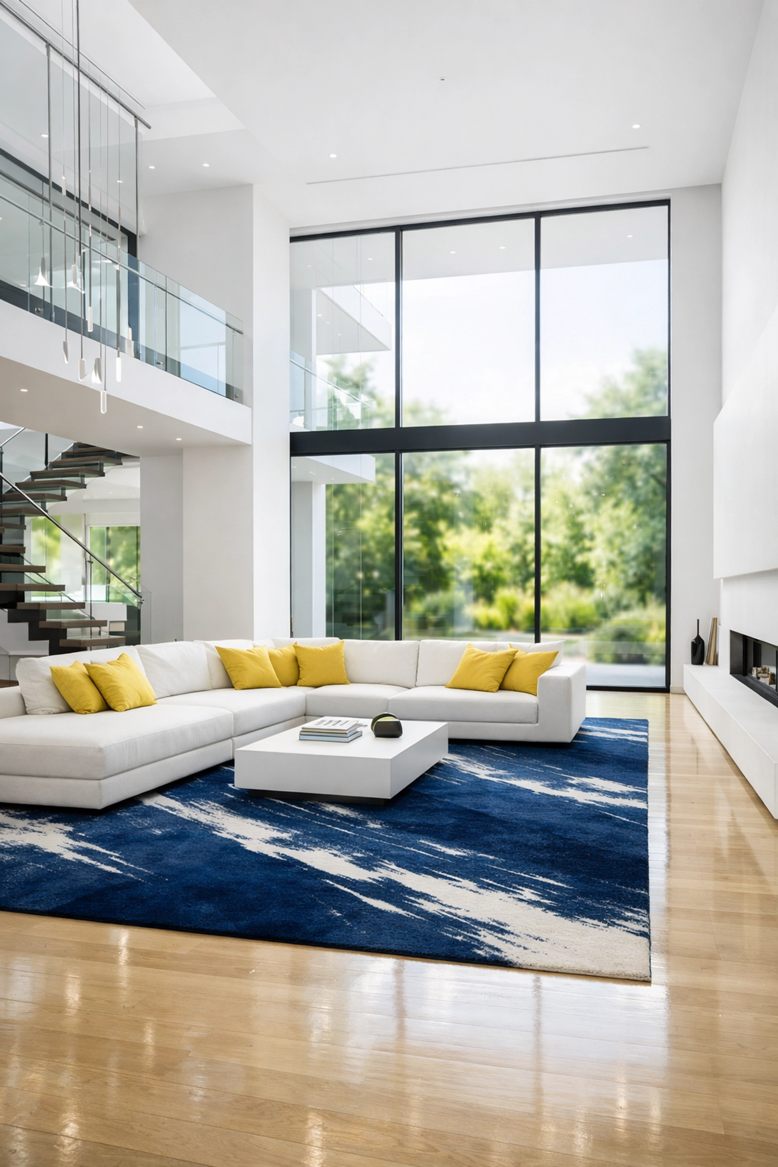 Expansive clean living space with minimalist decor for mental clarity via a house cleaning service.