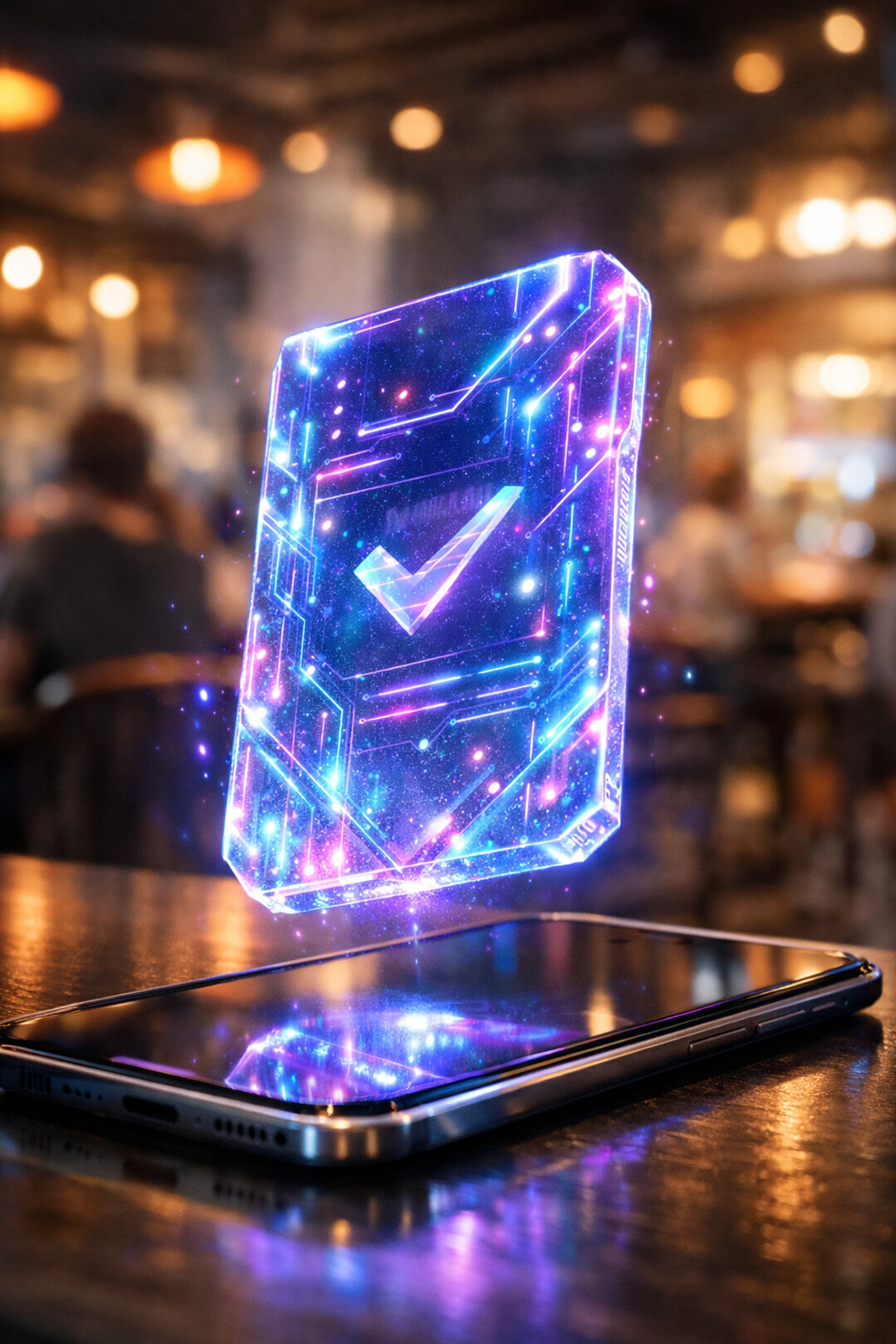 Secure digital NFT receipt hovering over a smartphone, highlighting self-custody crypto payment proof for merchants.